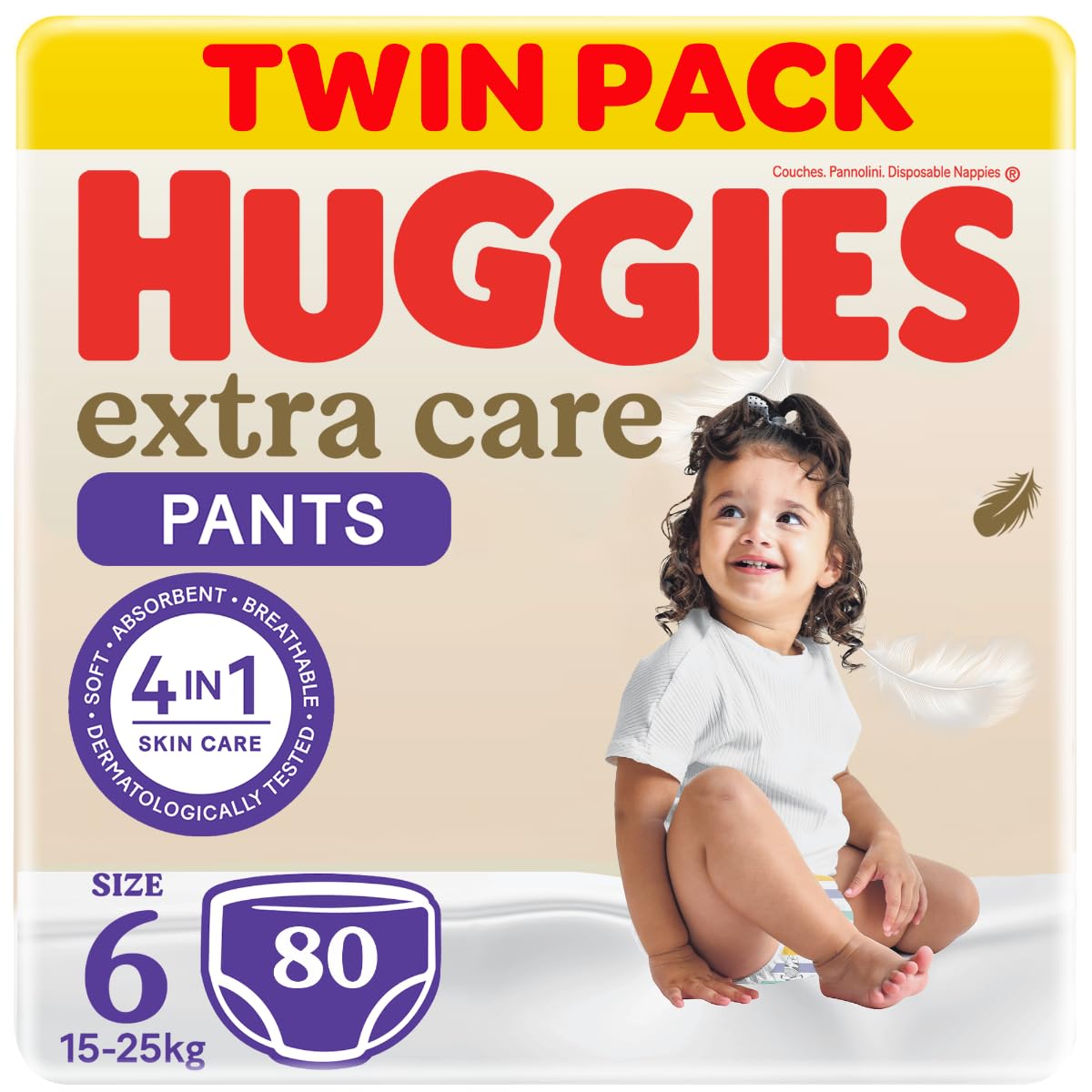 Huggies Extra Care Culottes, Size 6, 15-25 kg, Twin Jumbo Pack, 80 Diaper Pants