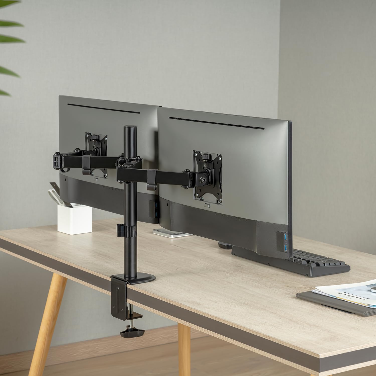 Maclean MC-754N uchwyt biurkowy do 2 monitorów VESA 75 x 75 i 100 x 100, 17–32", 2 x 9 kg