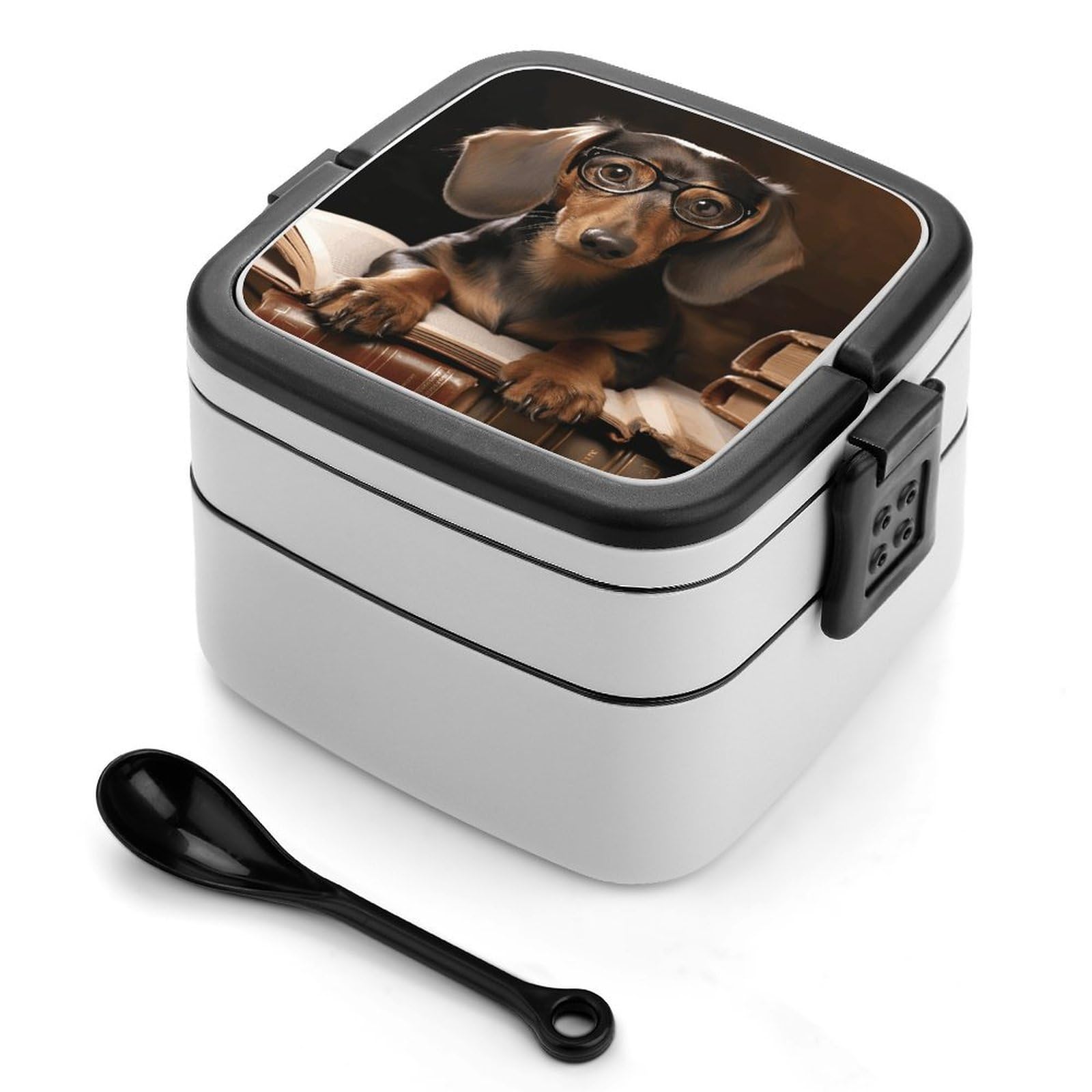 VstaDank Dachshund Portable Adult Lunch Box with 2 Layers and Spoon, Reusable Insulated Lunch Box, Large Food Containers Leakproof for Work, Camping