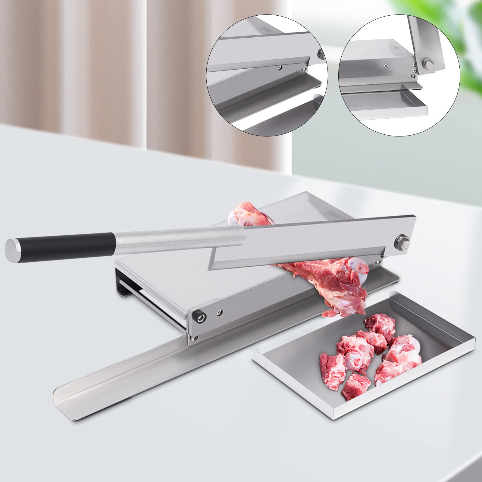 DNYSYSJ Manual Meat Bone Cutter, Silver, Stainless Steel Blade, 16 Inch, Heavy Duty Meat Cutting Machine for Pork, Mutton, Beef Slicing Machine for Home Use