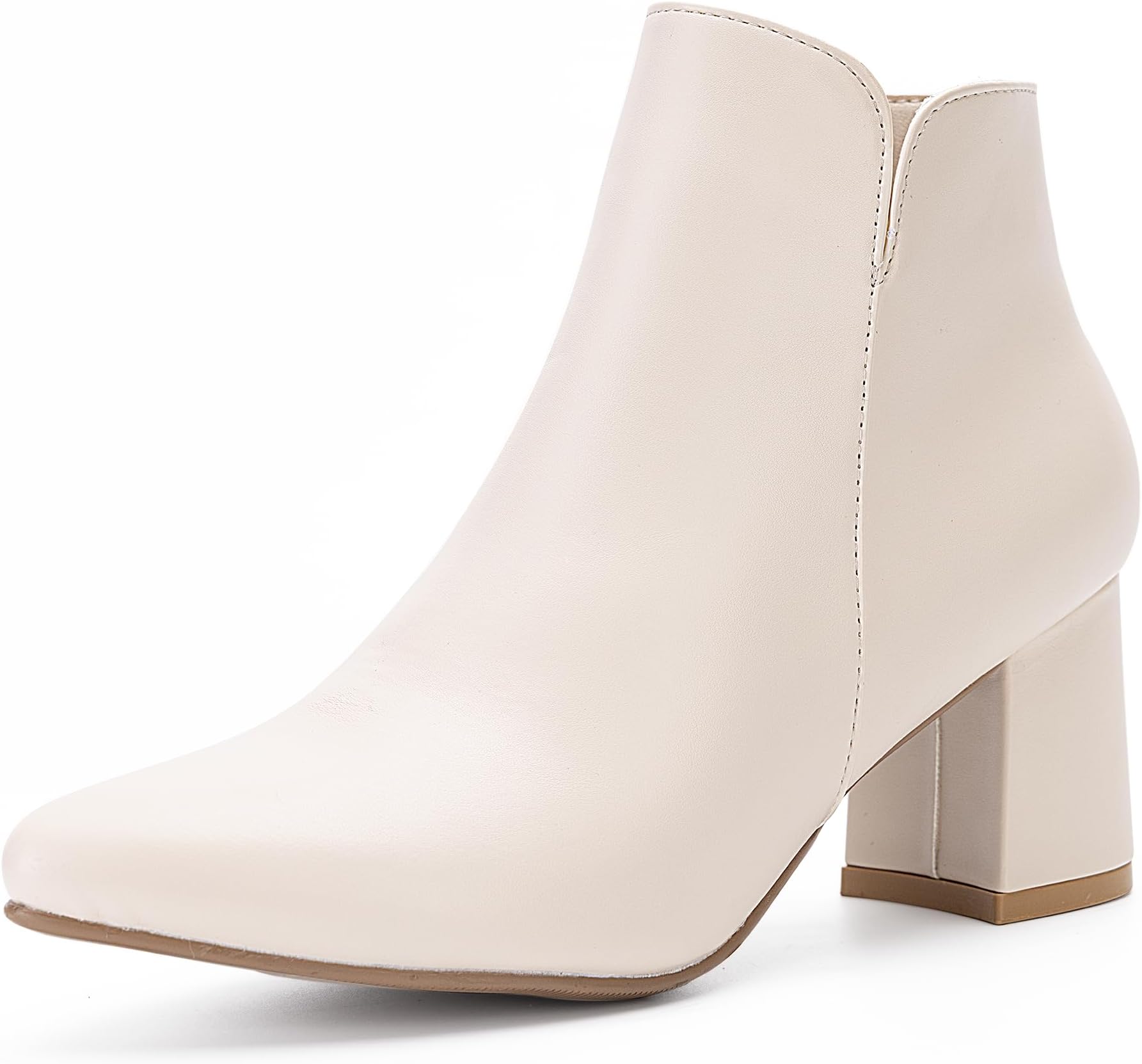 Women’s Ankle Boots with Side Cutout, Pointed Toe, Low Block Heel Zip Dress Booties for Work & Casual Wear