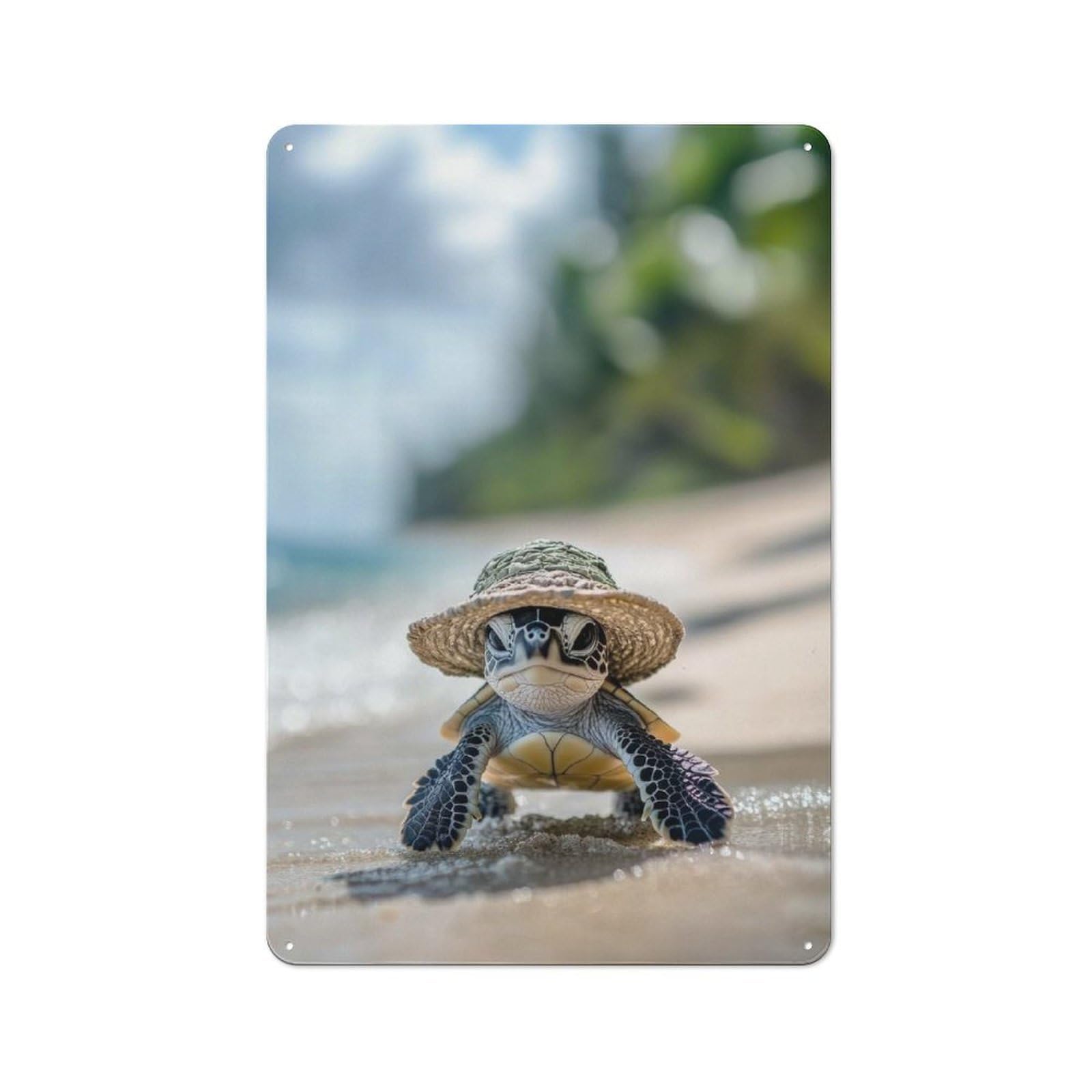 Tin Wall Plaque 30x20cm with Sea Turtle in A Hat for Garage Or Workshop, for Kitchen, Dining Room And Home Bar Wall Decor
