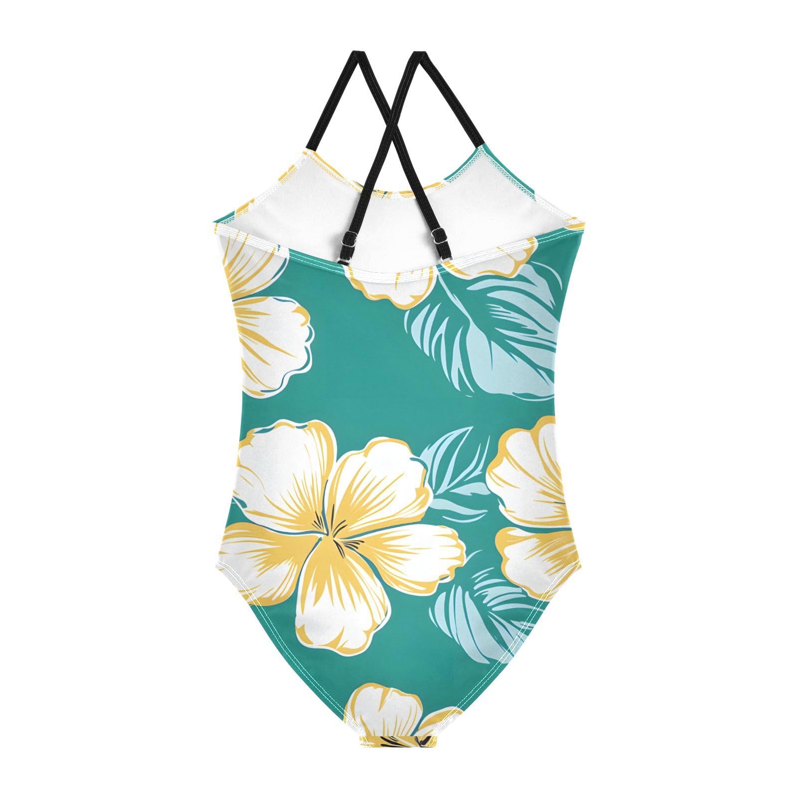 senya Girls Swimsuits Yellow Hawaiian Flowers One-Piece Swimwear Quick Dry Girls Bathing Suits for 3 Years Old
