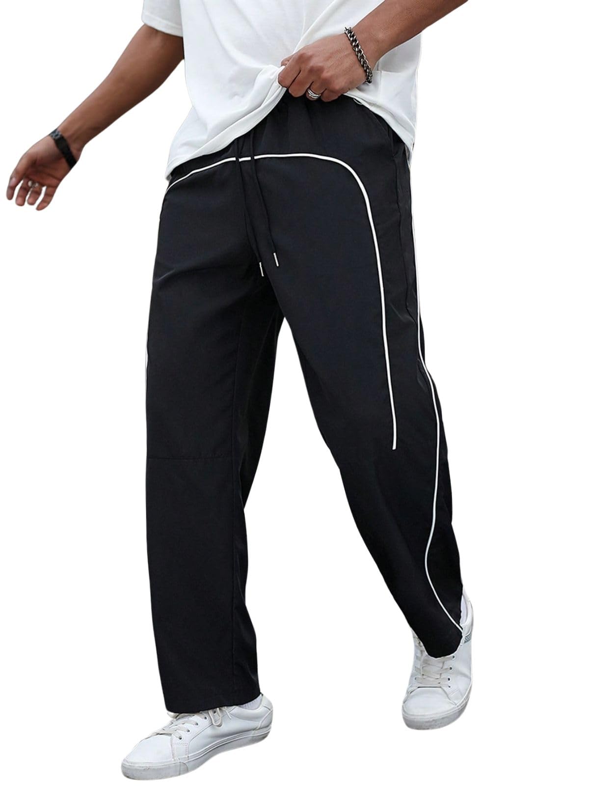- Lycra Track Pants for Men – Stretchable Loose Fit Gym Joggers | Korean Style Workout | Loose Mid Rise Trouser (Available in Plus Size)