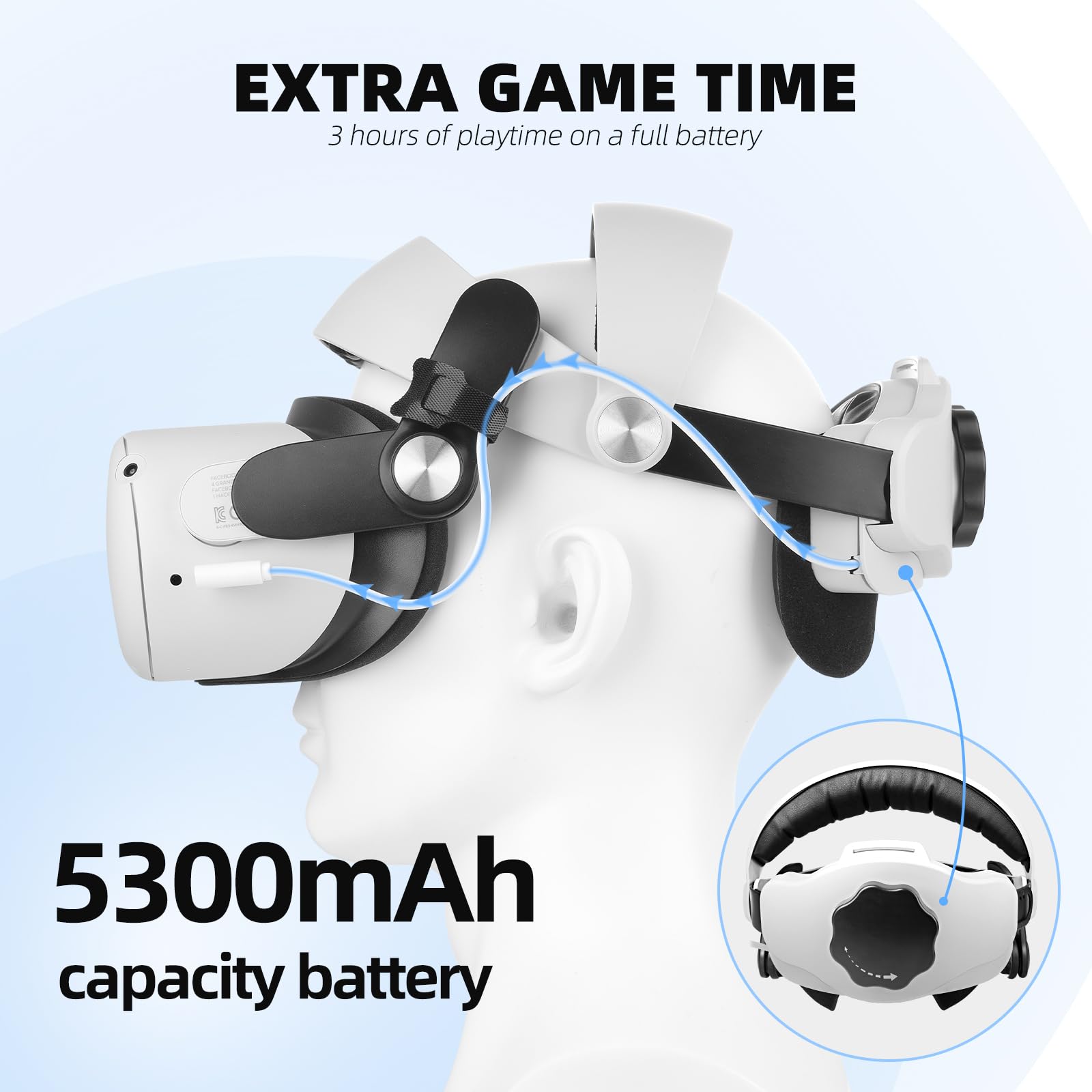 Amazon | Oculus/Meta Quest 2用5300mAhバッテリー付きヘッド