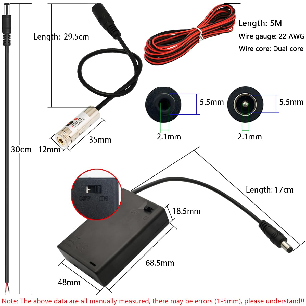 Puntero Laser Presentaciones Diodo Láser Industrial CTRICALVER Kit De Módulo Láser De Foco Ajustable, Kit De Fuente De Alimentación Diodo De Módulo Láser Industrial De 520 Nm, 3-5V, Conector DC De 2,1