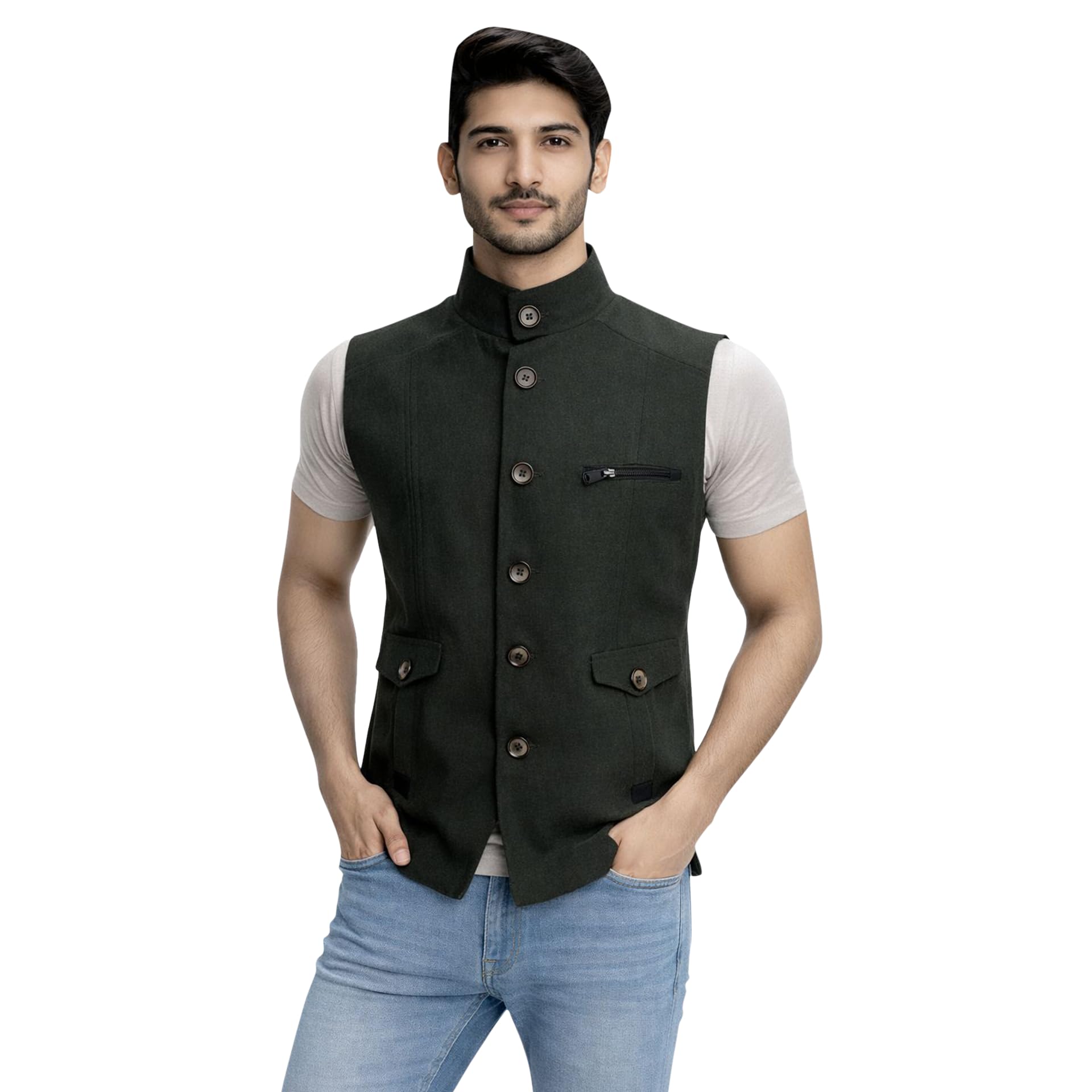 d.dot Men Ethnic Nehru Jacket, Modi Jacket (Green)-picture-29