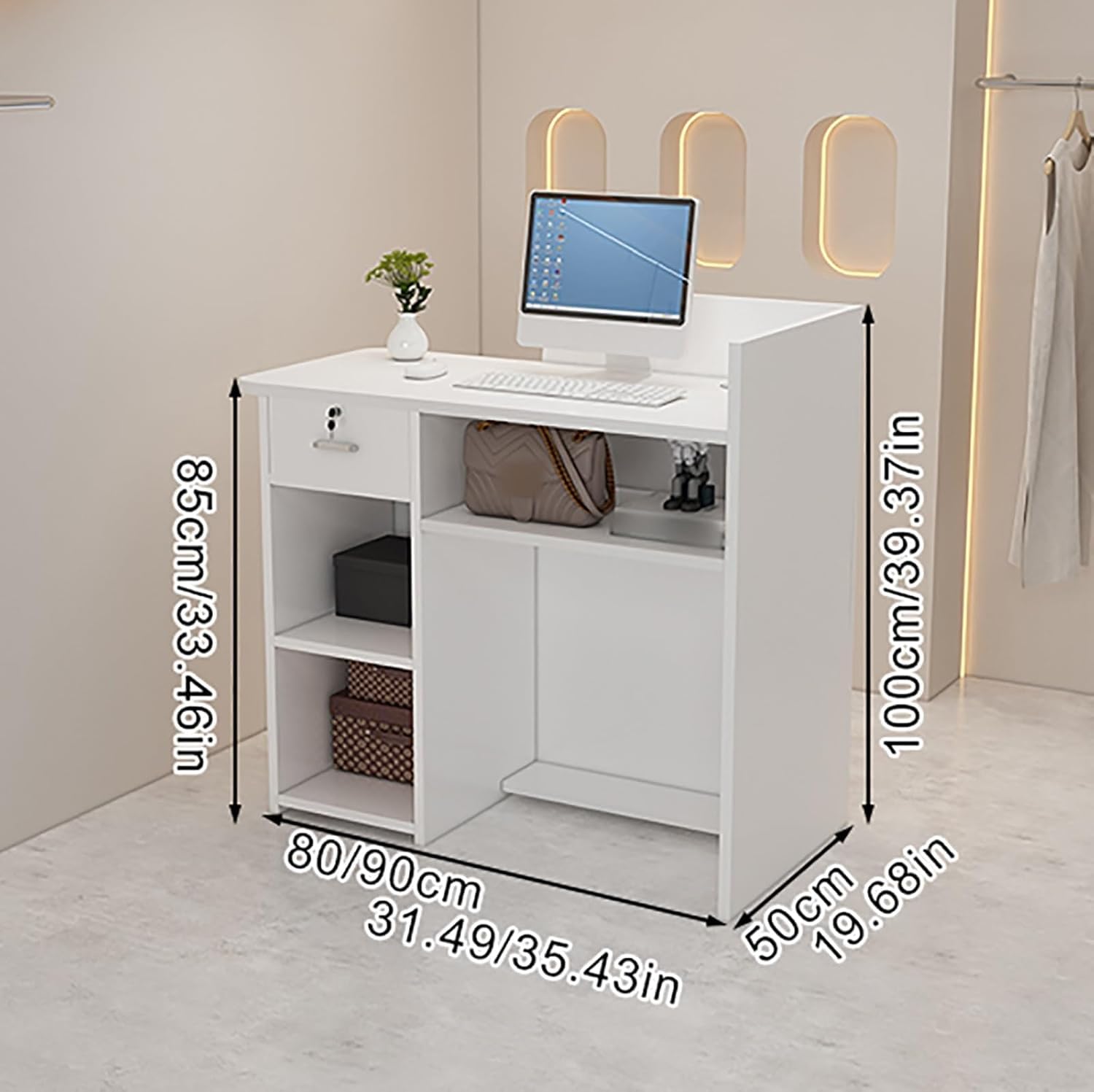 Slish - Scrivania moderna con serratura Ders ideale per mercati, hotel, negozi di abbigliamento e negozi di tè alle bolle, colore: giallo, 90 x 50 x 100 cm
