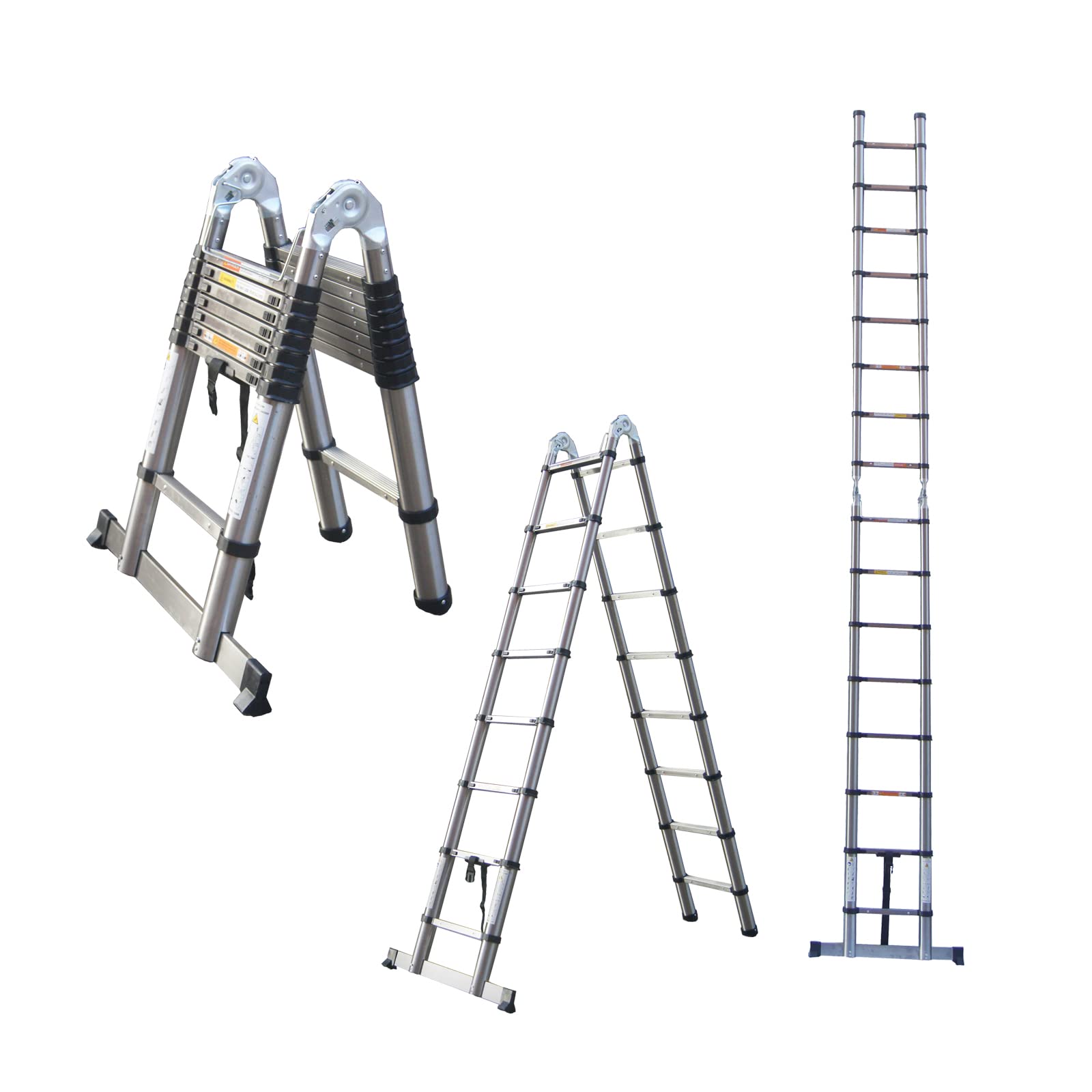 Échelle télescopique pliable 5m (2,5m+2,5m) Type A & Droite - Échelle en acier inoxydable antidérapante polyvalente - Échelle extensible portable - Capacité de charge : 150 kg - Huini