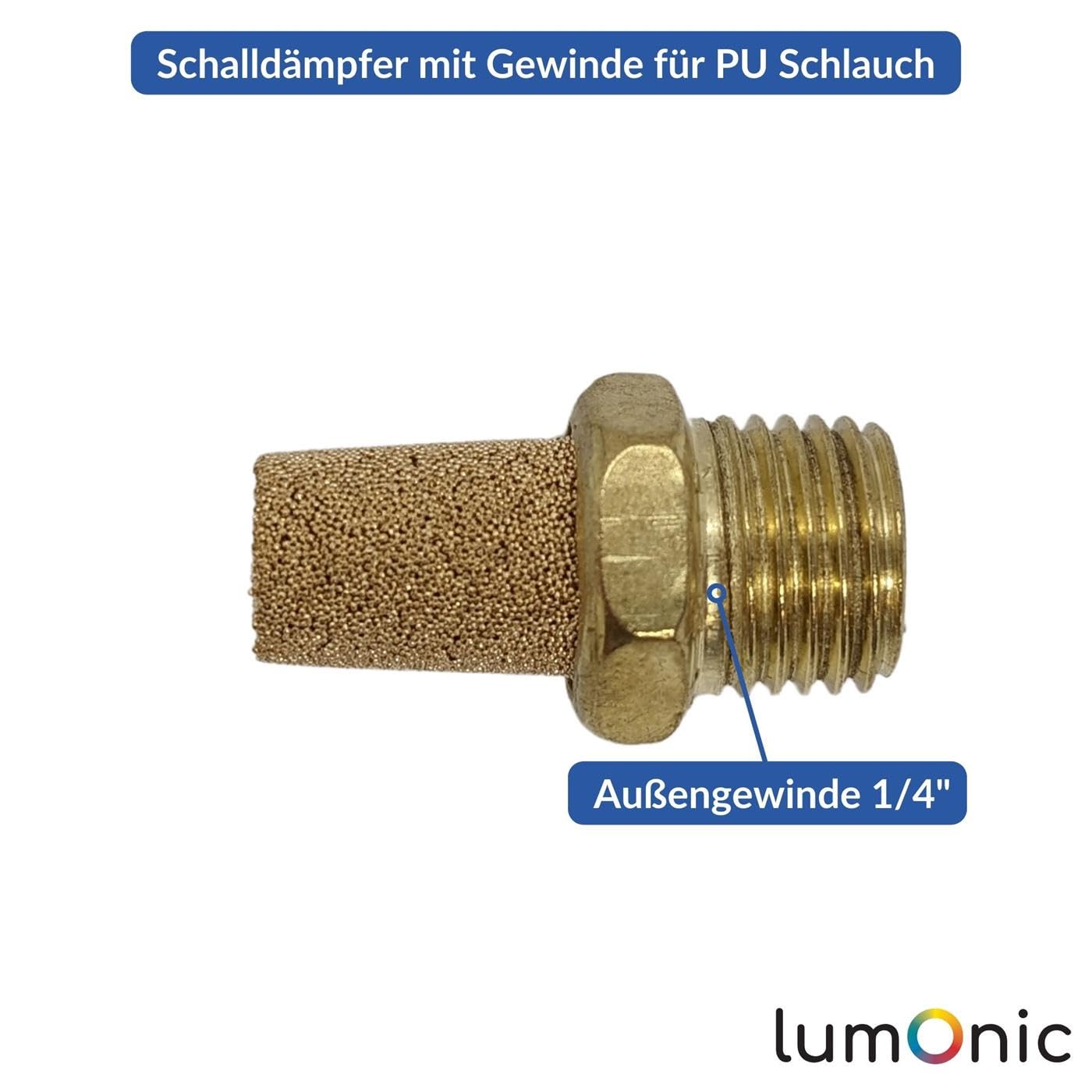 Lumonic 10x I PU Schlauch Schalldämpfer mit Gewinde I 1/4" I Luftschalldämpfer I pneumatischer Schalldämpfer I Druckluft-Schalldämpfer I Druckluft & Automatisierung