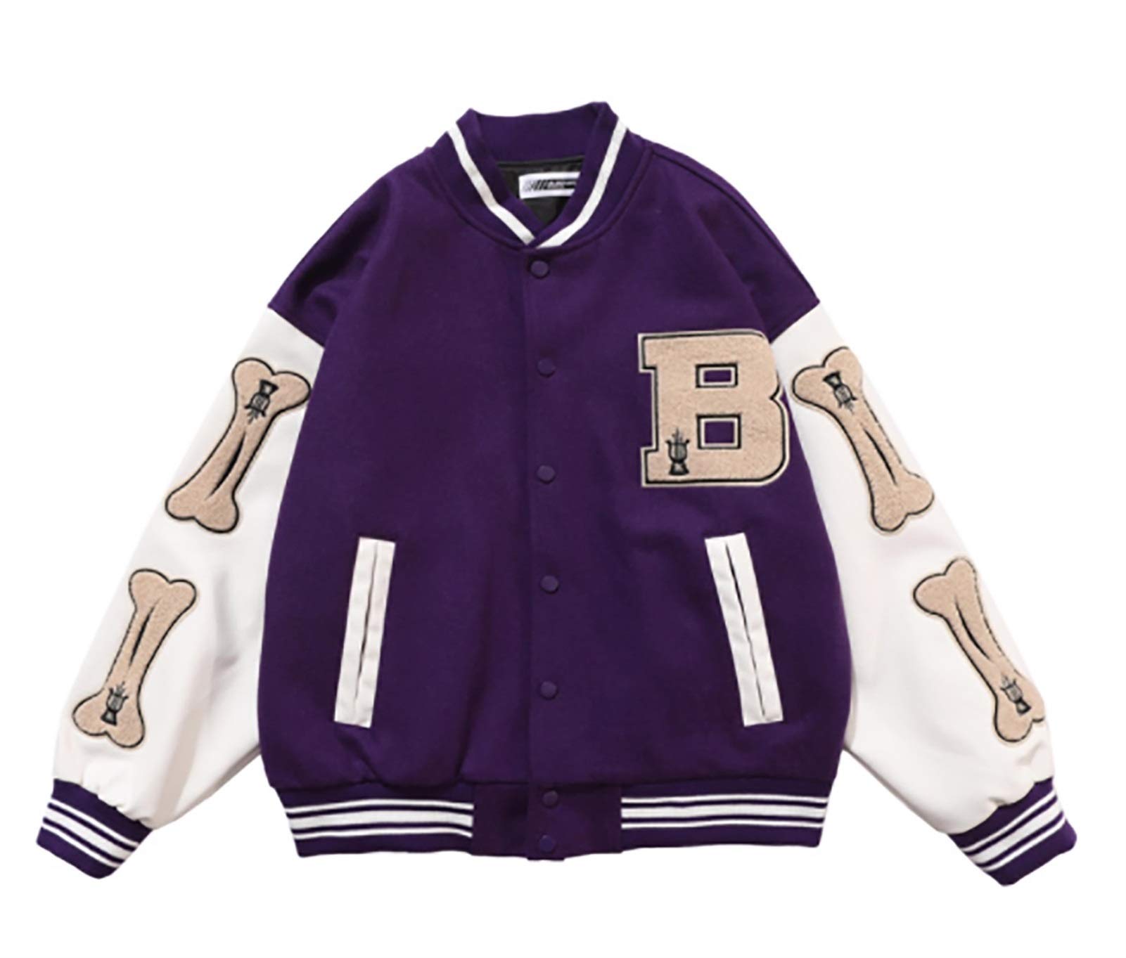 女性/男性野球ジャケットユニセックスカレッジスポーツジャケット パープル L Amazon.co.jp: QLXYYFC 女性/男性野球ジャケットユニセックス