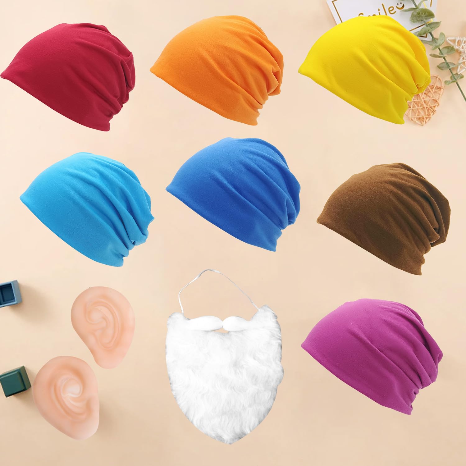 MFUOE 15 Pieces Gnome Costume Sets Dwarf Hats White Fake Beard Fake Ears Multicolor Seven Dwarf Fancy Dress Costumes for Christmas Party Accessories - Image 3