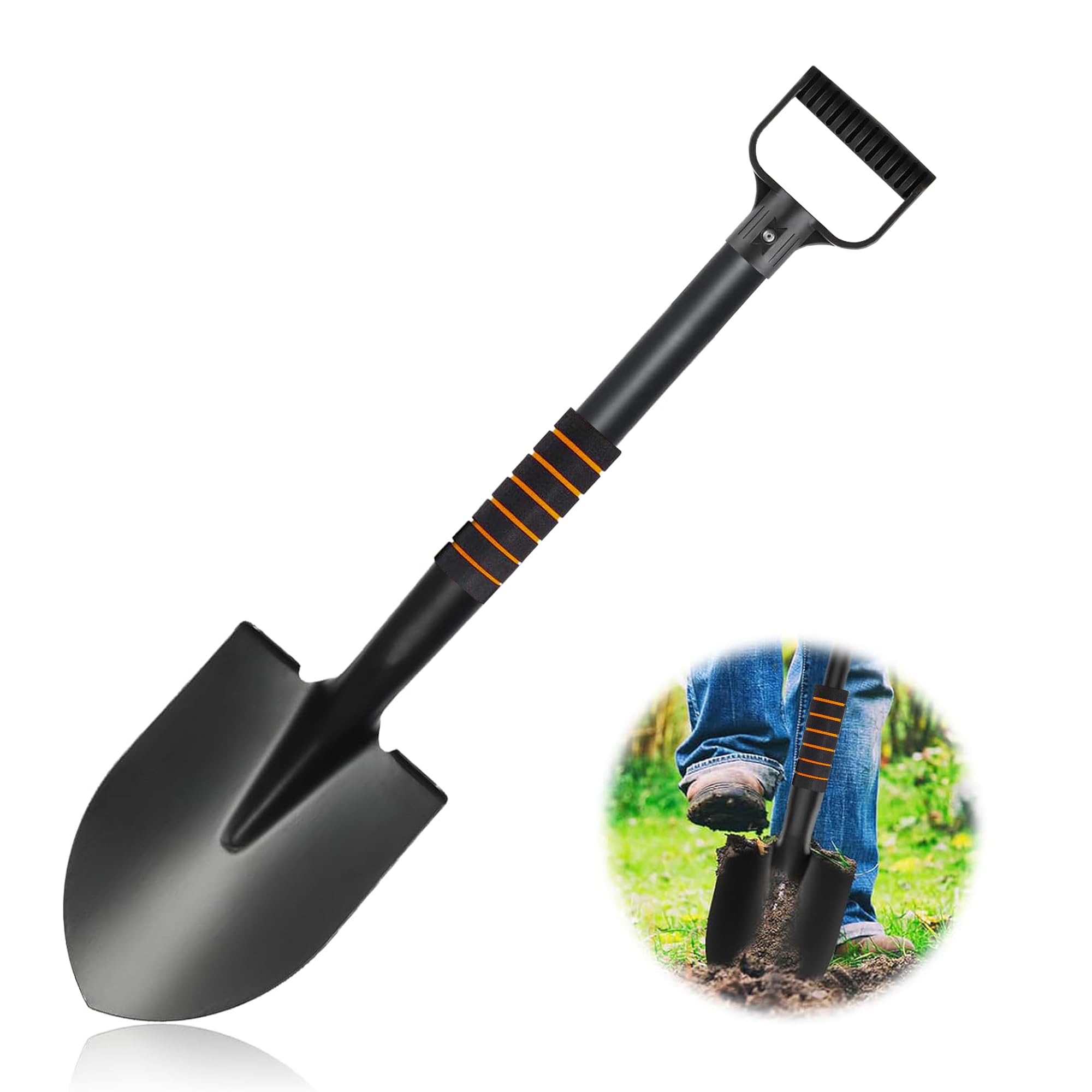 "Versa-Mart 1 Pcs Short Handle Digging Shovel: 28-Inch Heavy Duty Metal Spade Shovel with D-Handle for Gardening, Camping, Snow, Landscaping, and Construction"