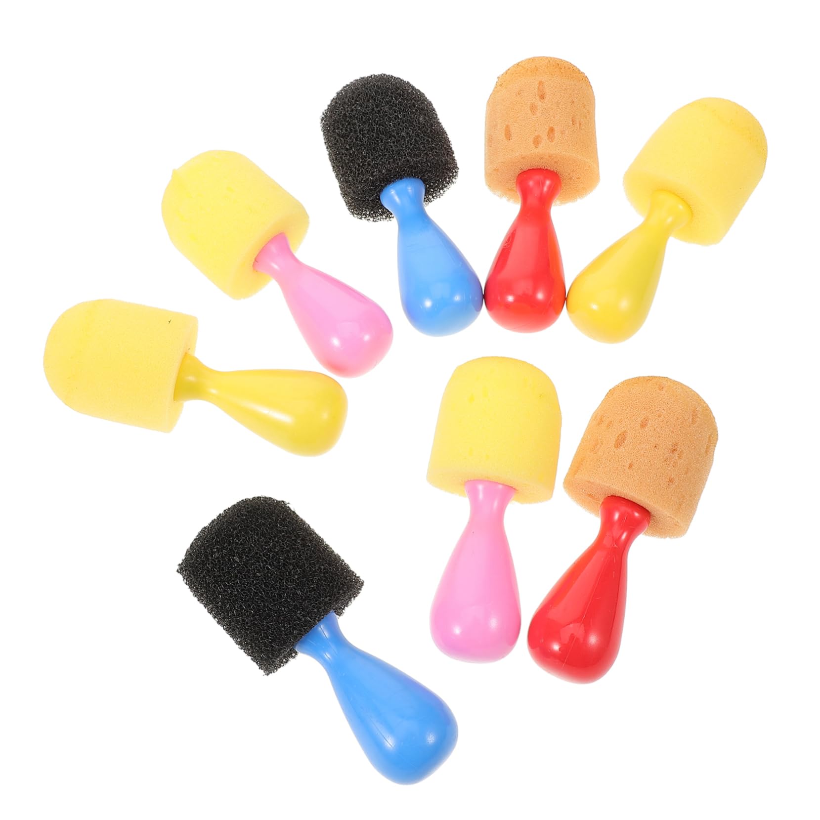 HOMSFOU 8Pcs Painting Sponge Brush for Random Colors Doodle Tools for Imagination and Creativity Durable Sponge with Handle for Preschool