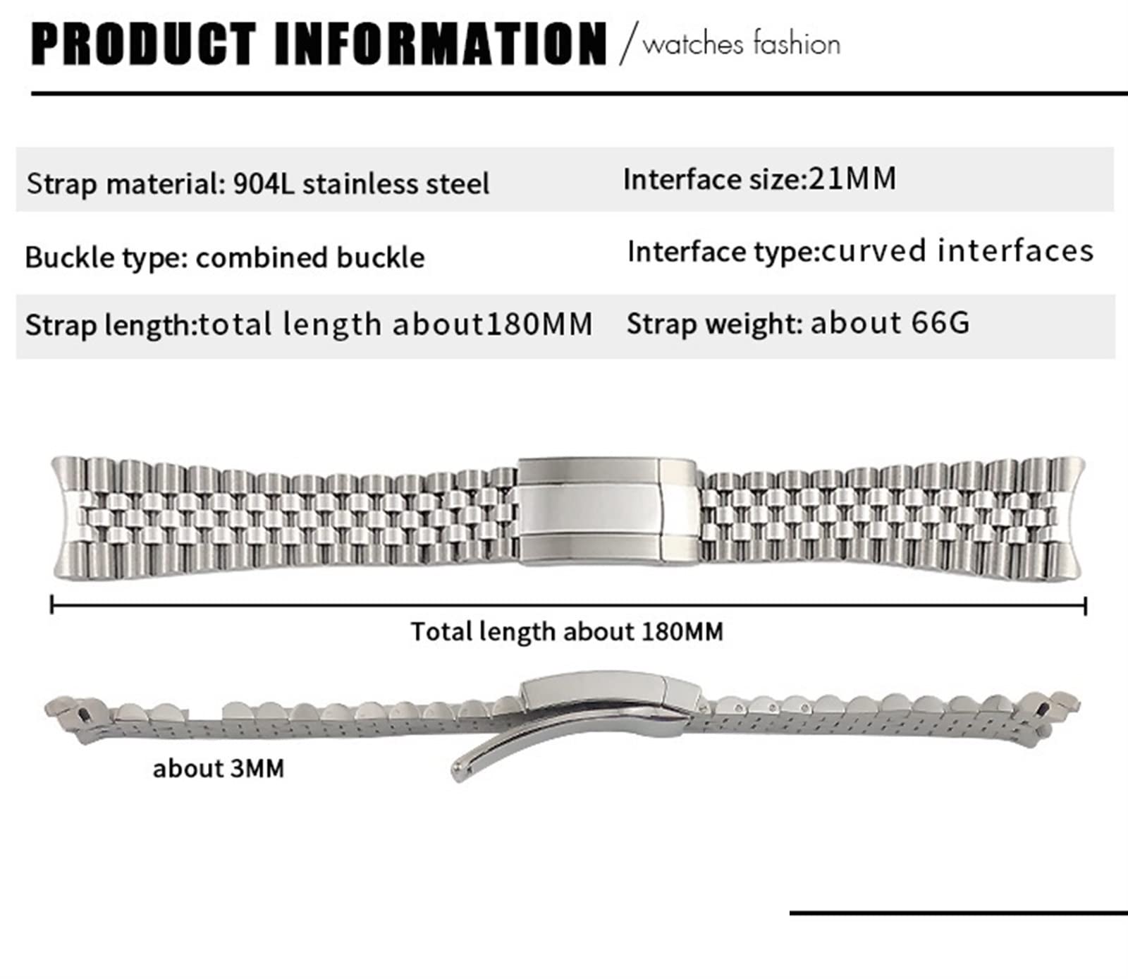 21 mm 904L massives Edelstahl-Uhrenarmband passend für Rolex-Armband, 41 mm Austern, ewiges Datejust Silber, Luxus-Marken-Uhrenarmbänder (Farbe: 904L Silber, Größe: 20 mm)