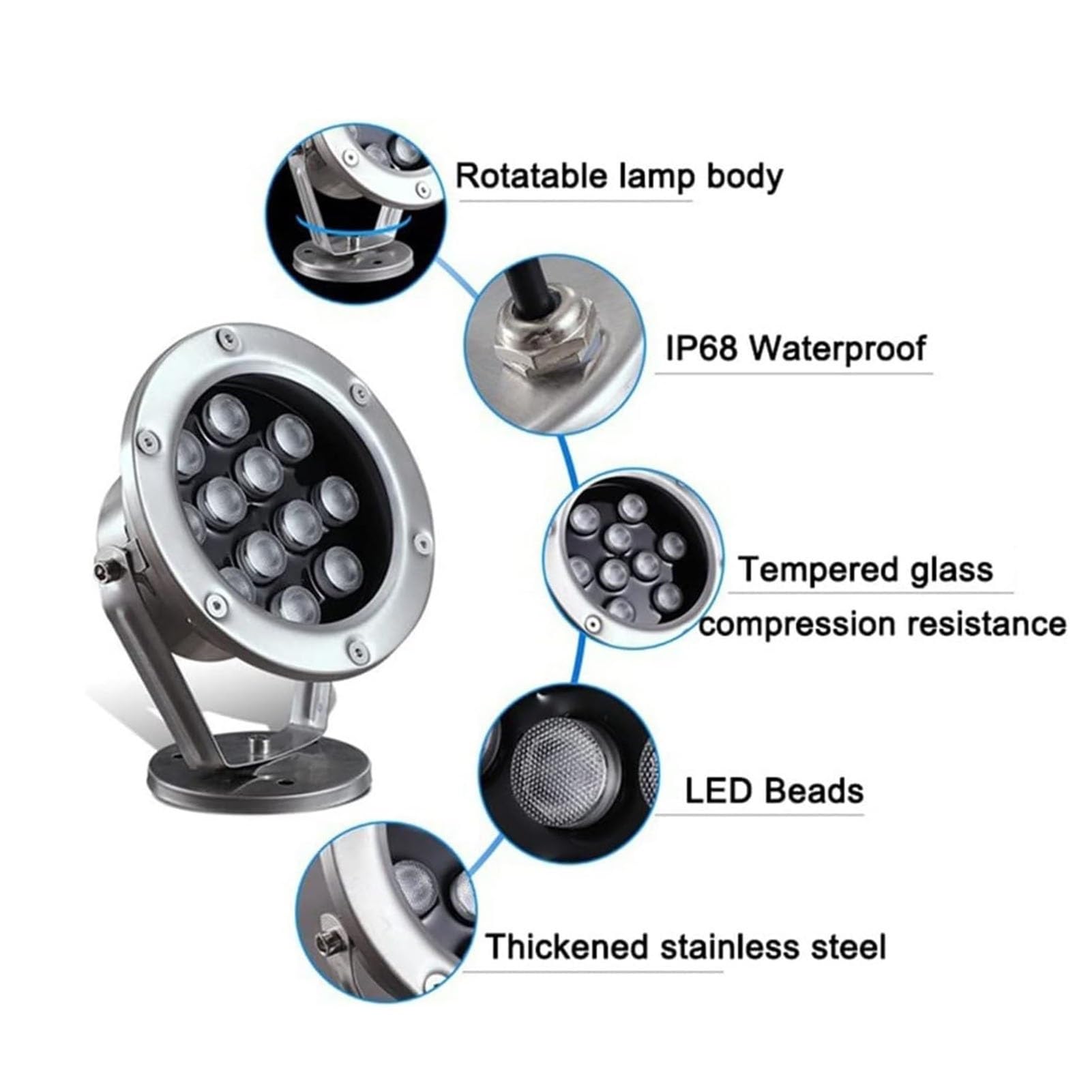 Lumière LED Submersible - Spot Encastrable Exterieur, Projecteur de piscine hors sol étanche IP68 12 V, projecteur de piscine sous-marine à LED en acier inoxydable, pour fête de piscine ( Color : Red