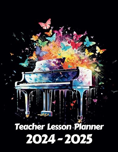 Watercolor Piano Teacher Lesson Planner: Weekly and Monthly Academic Year (August - July) | Record Student Grades, Assignments and Attendance | For ... and Education Planning | 8.5 x 11 Inches | v2