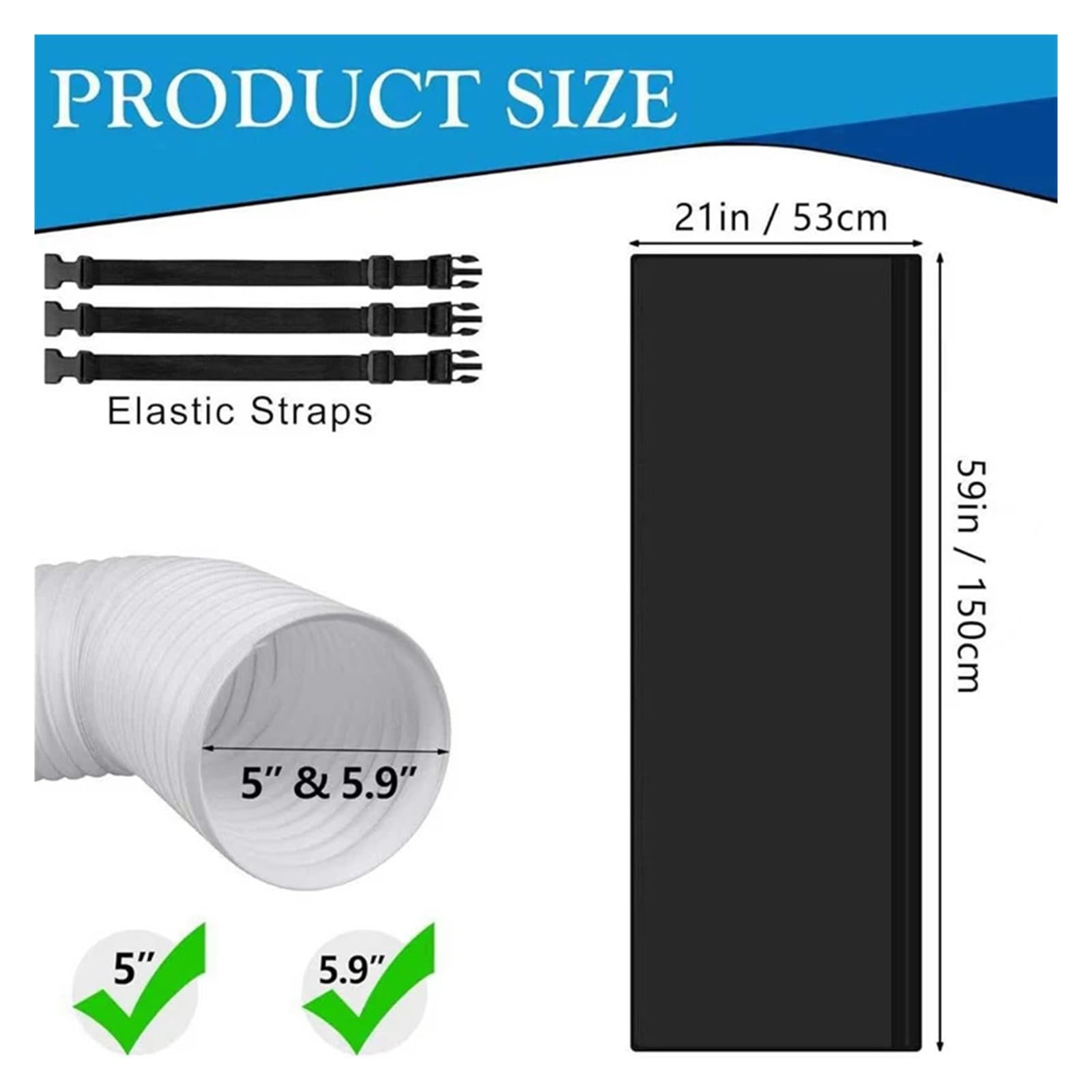 Ac Hose Cover With Adjustable Buckle Straps Waterproof Insulated Air Conditioner Hose Wrap Heat Insulation Protector AC exhaust cover(Black)