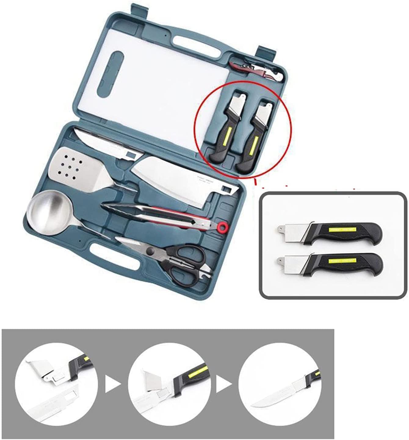 Set regalo di utensili per barbecue resistenti per uomo, utensili per griglia in acciaio inossidabile Kit di accessori per grigliate, accessori per griglia portatili con custodia per il trasporto, pe