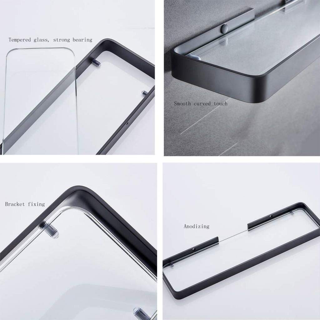 Estante de baño, montaje en pared sin perforaciones, estante de almacenamiento de cristal para baño, color negro (tamaño : 35 cm), tamaño: 35 cm