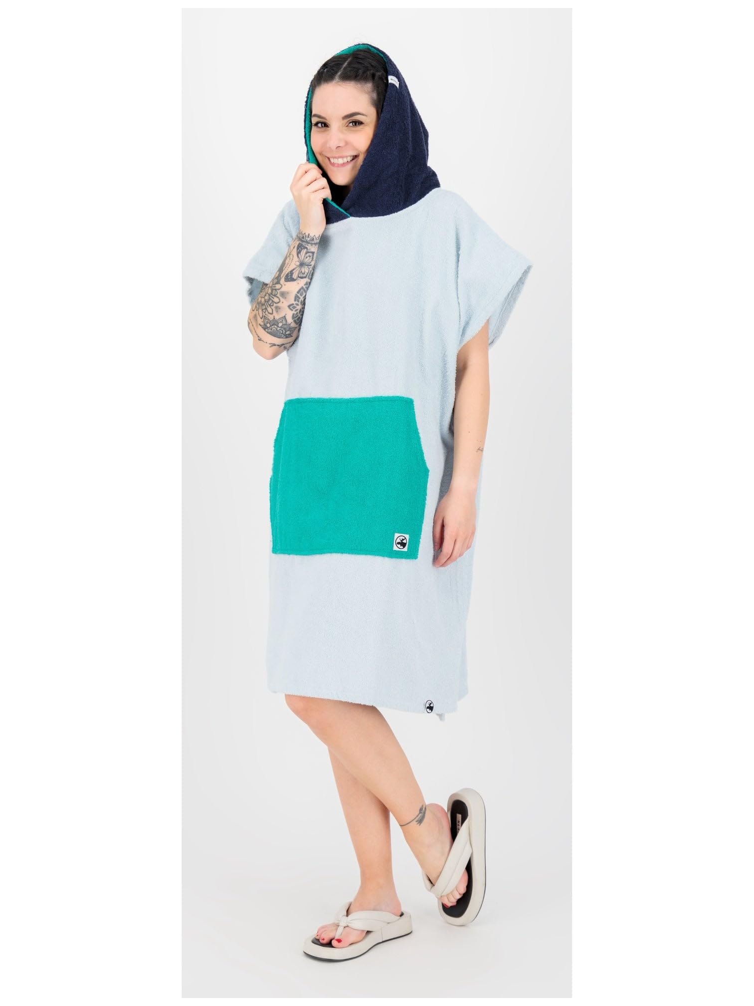 DEPROC-Active - Poncho da spiaggia per surf, 100% cotone, Azzurro, M alto