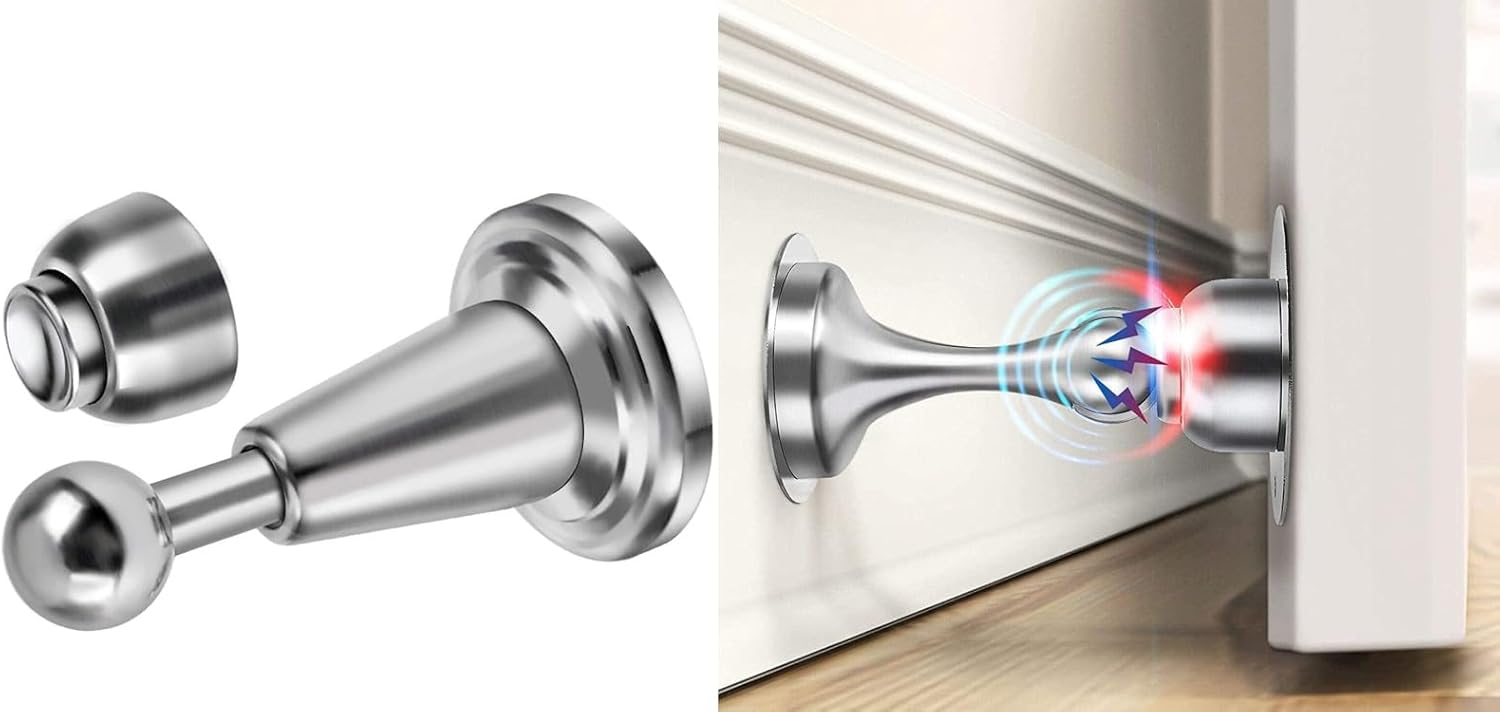 Select Two to Save-Door Stopper, 2 Pack Magnetic Door Stop, Soft-Catch Magnetic Door Catch,WINONLY Door Stopper, Magnetic Door Stop, Stainless Steel, Bundle
