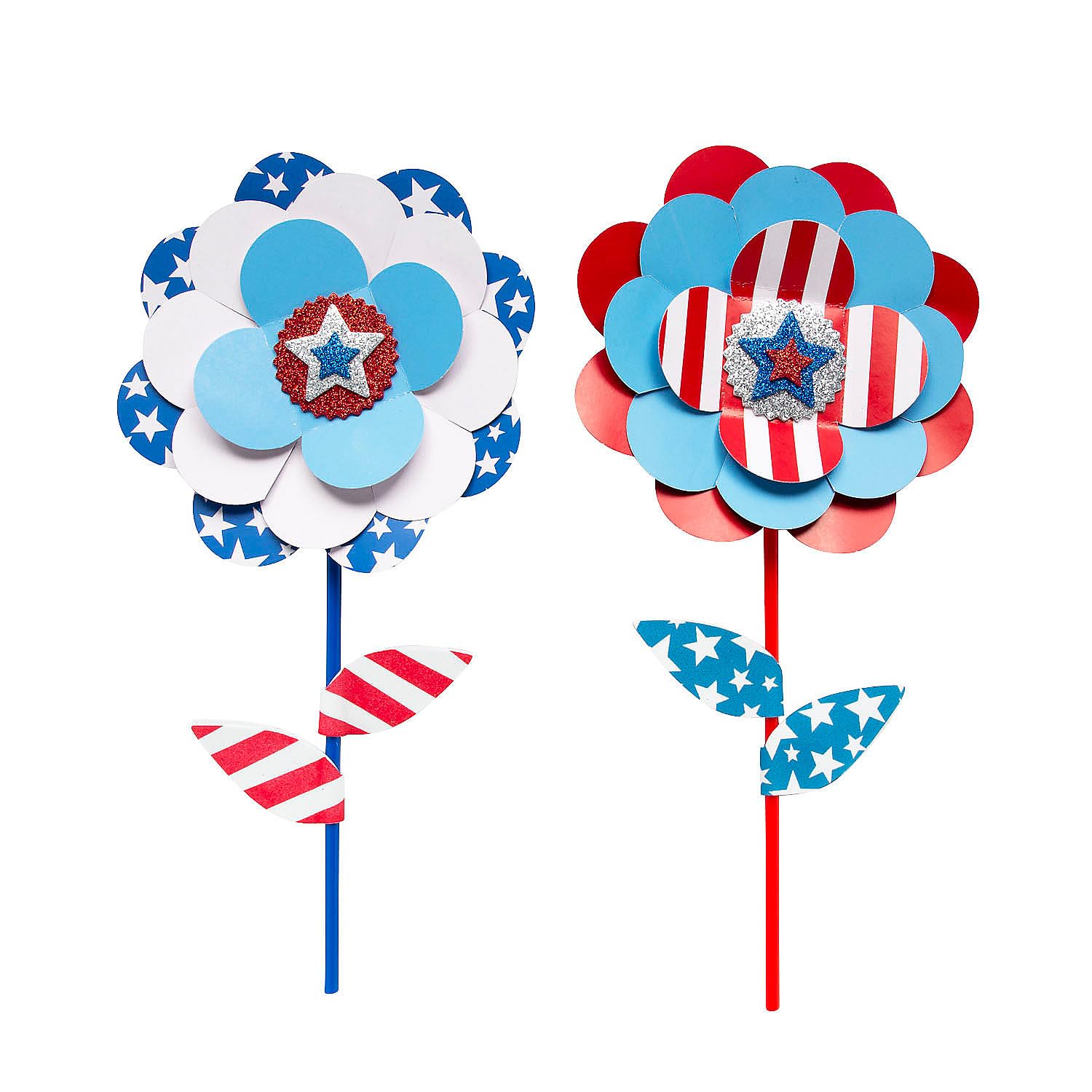 Fun Express Patriotic Flower Planter Stick Craft Kit - Makes 12