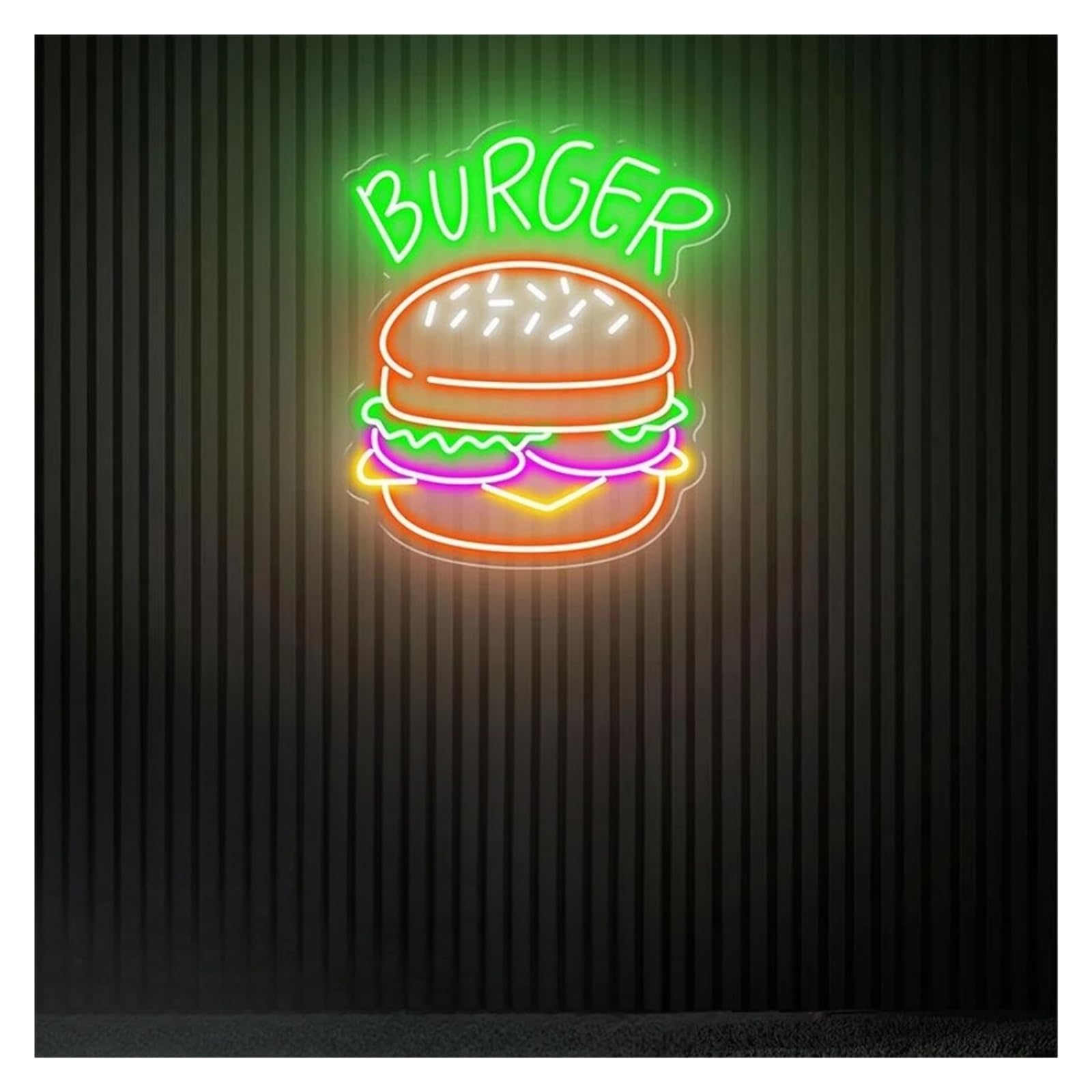 SHOUXI Sign Lamp Handmade Burger Light Sign Hamburger Neon Light Home Wall Decor Coffee Shop Restaurant Decoration Sign(G,70X60CM)