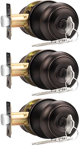 Probrico - Cerraduras de puerta de entrada de bronce aceitado con llave iguales perillas de puerta redondas de entrada para interiores y exteriores