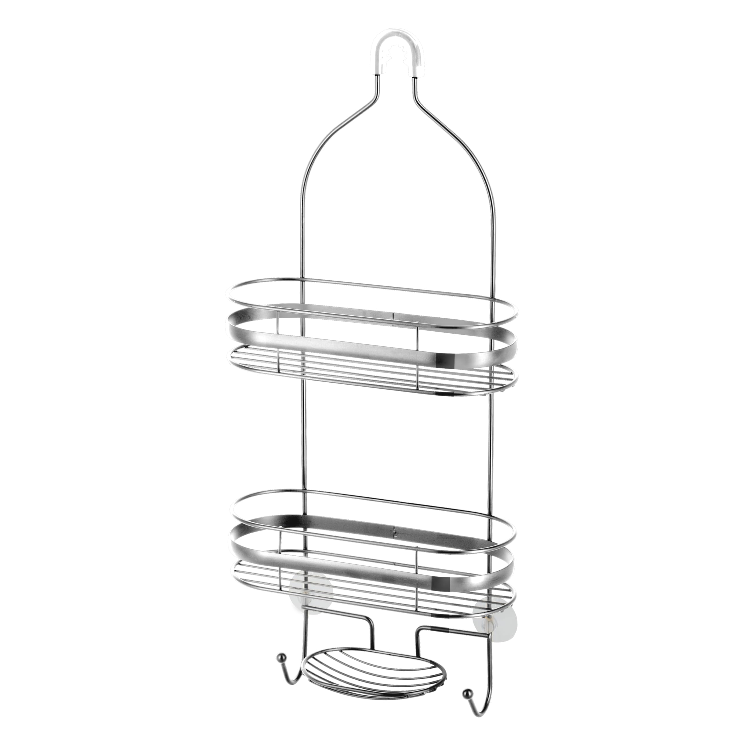 Organize your shower essentials with our 3-Tier Hanging Shower Caddy. This caddy features banded accents for a stylish touch and a non-slip neck to keep it securely in place. The suction cups ensure a stable and sturdy attachment to your shower wall, while the large capacity of the three tiers provides ample storage space. The built-in hooks allow you to hang loofahs, towels, or other accessories, keeping them within easy reach. Made from durable materials, this shower caddy is designed to withstand moisture and frequent use. Say goodbye to cluttered showers and enjoy a more organized bathing experience with this convenient caddy.