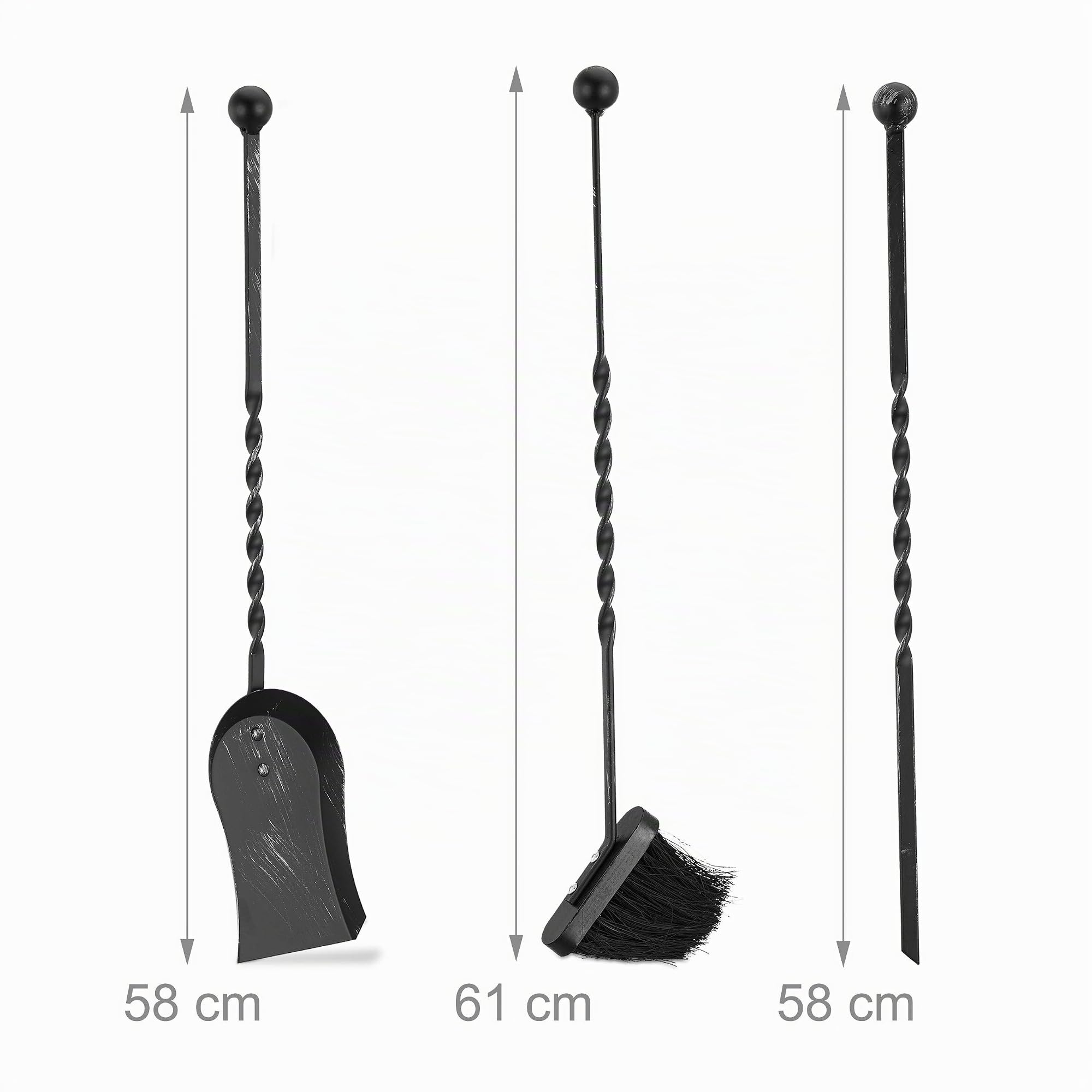 Relaxdays Gusseisen, schwarz Kaminbesteck antik, 4-TLG Kamingarnitur mit Schaufel, Besen und Schürhaken, Kaminzubehör, Steel