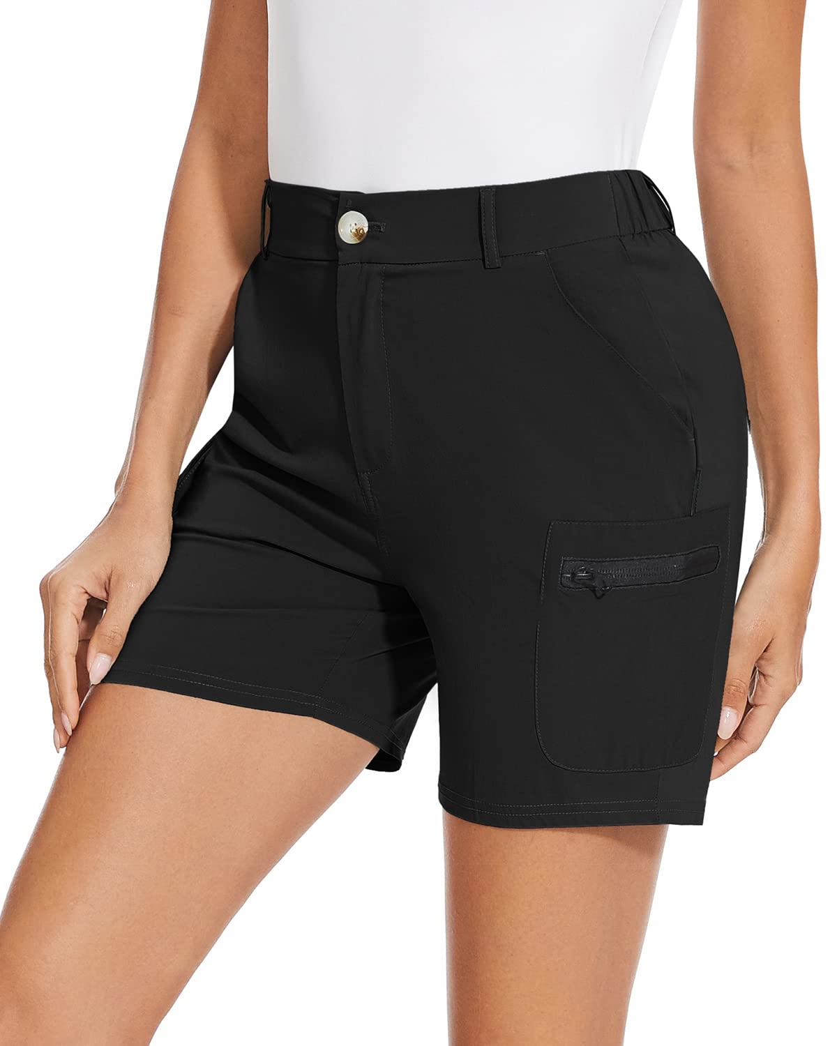 Soneven Shorts Cargo Mujer Pantalones Bermuda Cortos Ligero Verano con Bolsillos Cremallera para Trekking Montañismo Senderismo Entrepierna de