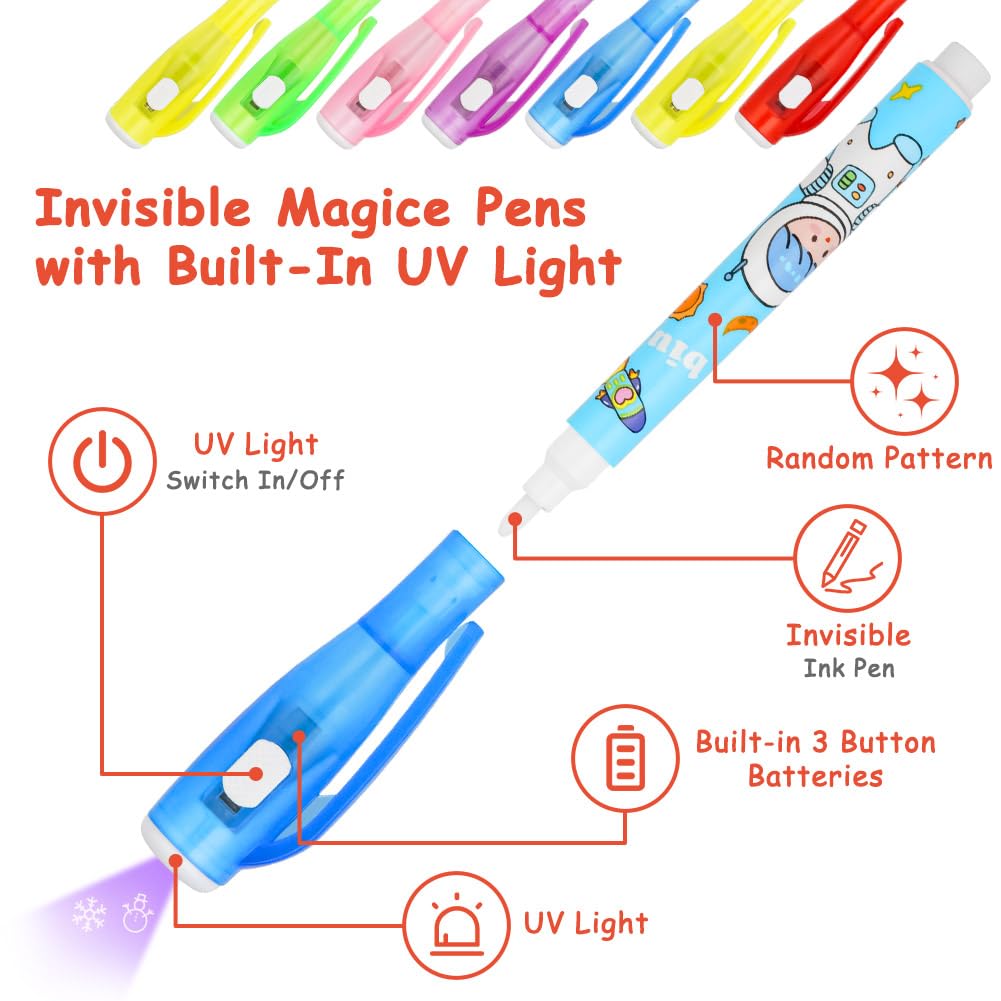 OFFCUP Invisible Ink Pen, 7pcs Cartoon Spy Pen with UV Light