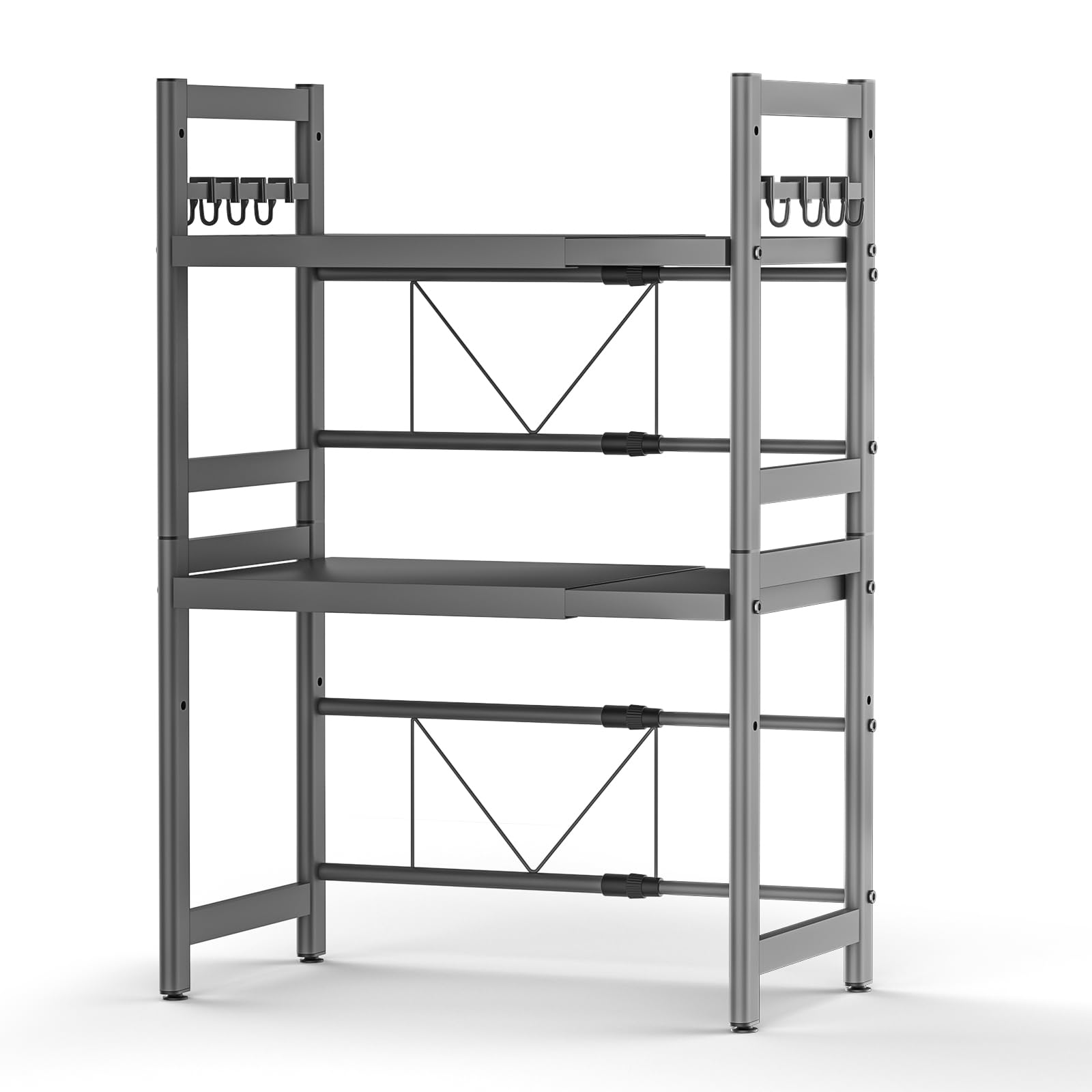 Soporte para Microondas y Horno Cocina 3 Niveles, Estanteria para Microondas Encimera con 8 Ganchos, Mueble Extensible Microondas Cocina
