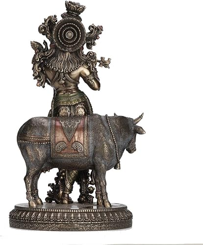 Miniatura 4 de Veronese Design Figura de escultura hindú Krishna y la vaca sagrada de 10.5 pulgadas con acabado de bronce antiguo