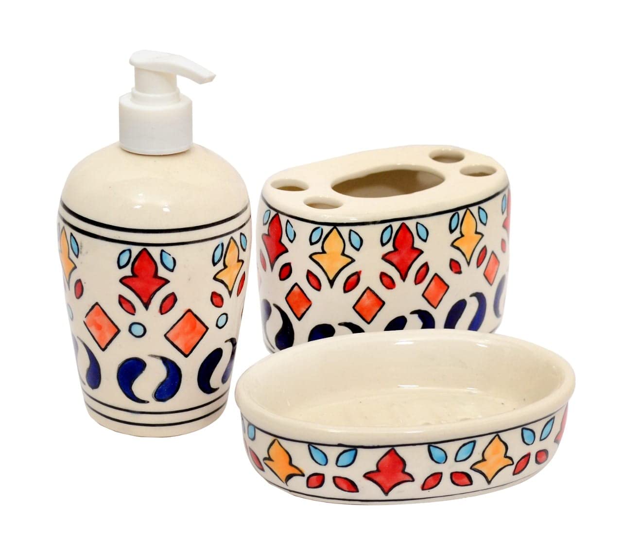 Skywalk Hand Painted Ceramic Bathroom Set of 3 Pieces - Liquid Soap Dispenser, Soap Dish and Brush Holder for Bathroom Décor and Home Gift Set (B0B2PJ3X23) Amazon Price History, Amazon Price Tracker