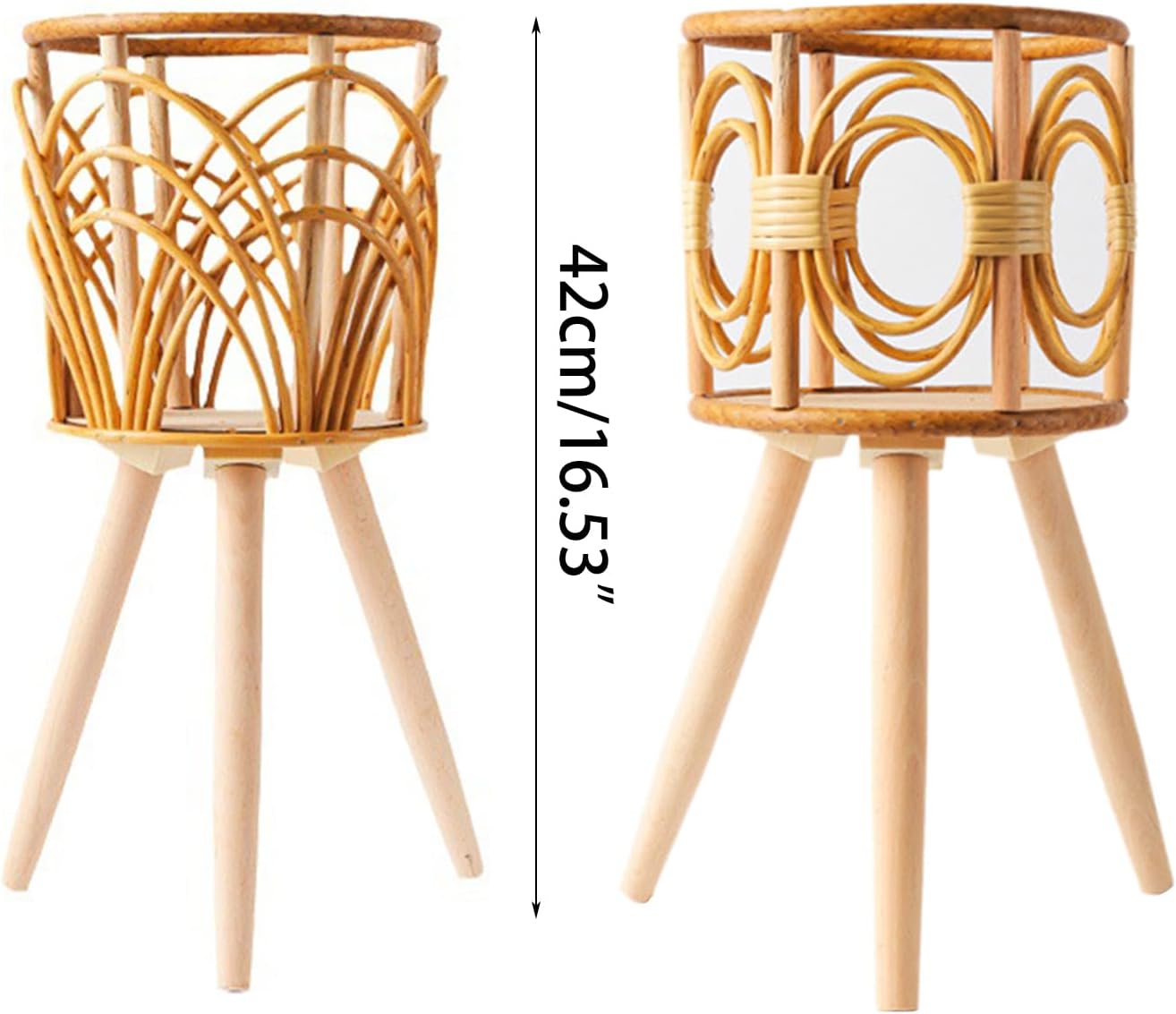 Rattan Indoor Plant Stand Straw Woven Flowers Pot Holder Stool With Legs Floor Planter Baskets Rack Wooden Plant Shelf