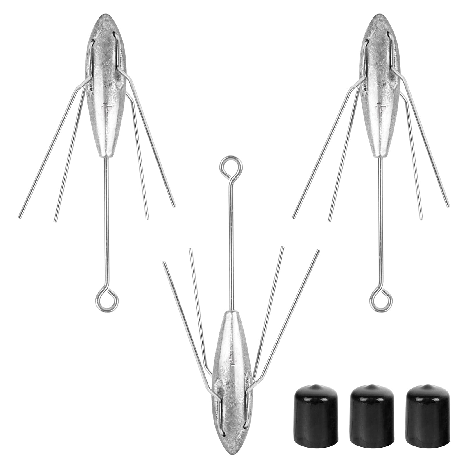 3 Pcs Sputnik Sinker Fishing Weights, Long Tail Heavy-Duty Spider Sinkers Fishing Equipment for Saltwater Catfish, Surf Casting, Ocean Beach Sea Sand (4.0, Ounces)