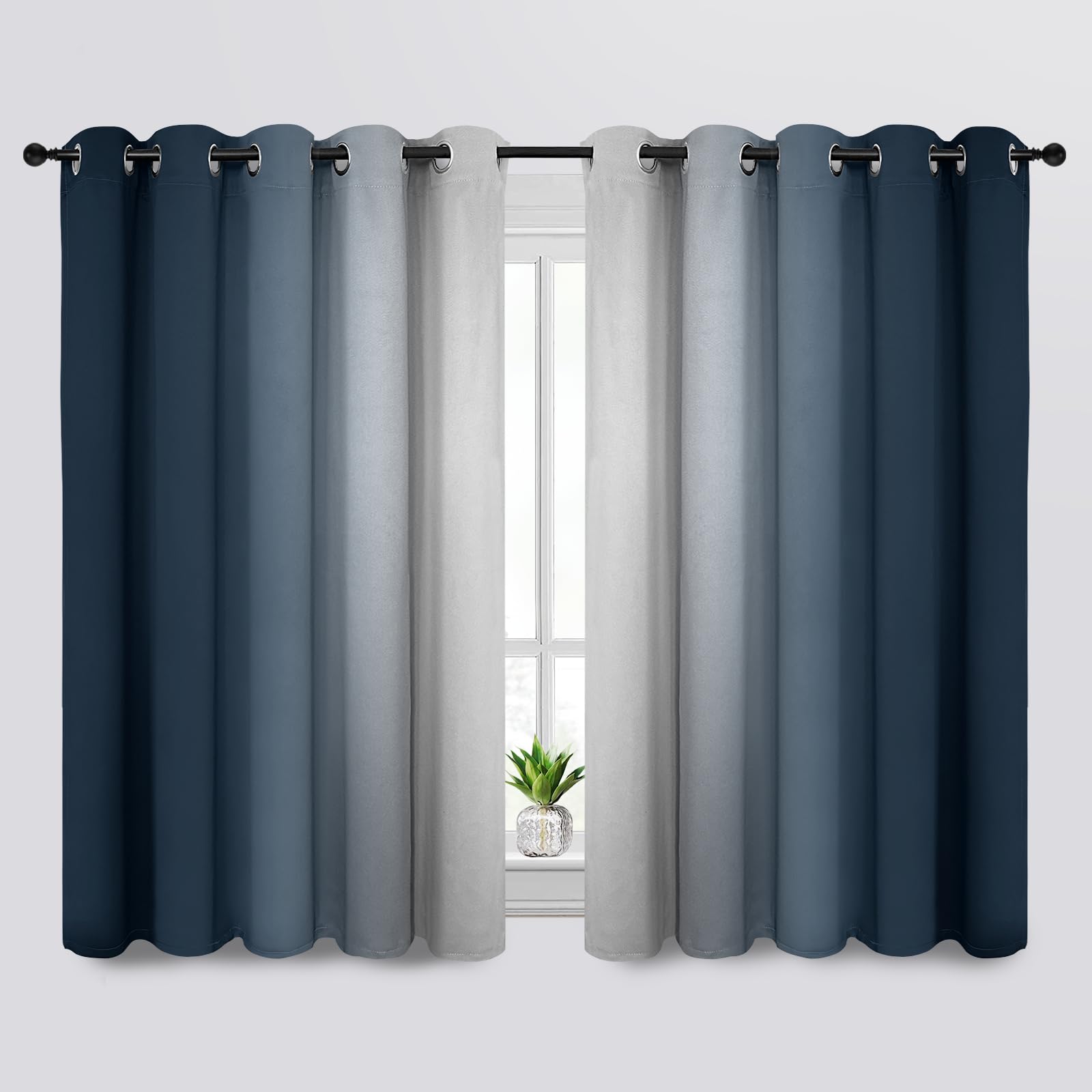 SimpleHome Ombre Blackout Curtains Navy Blue to Grey White Light Blocking Thermal Insulated Eyelet Curtains for Bedroom Living Room 2 Panels 69" x 63" Drop — image 1