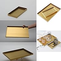 Vista 2 de Bandejas rectangulares doradas, bandeja de metal de acero inoxidable para servir, bandeja decorativa para el hogar, bandeja de almacenamiento