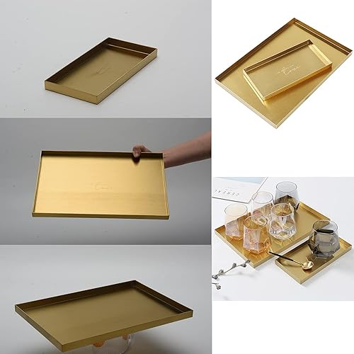 Miniatura 2 de Bandejas rectangulares doradas, bandeja de metal de acero inoxidable para servir, bandeja decorativa para el hogar, bandeja de almacenamiento para