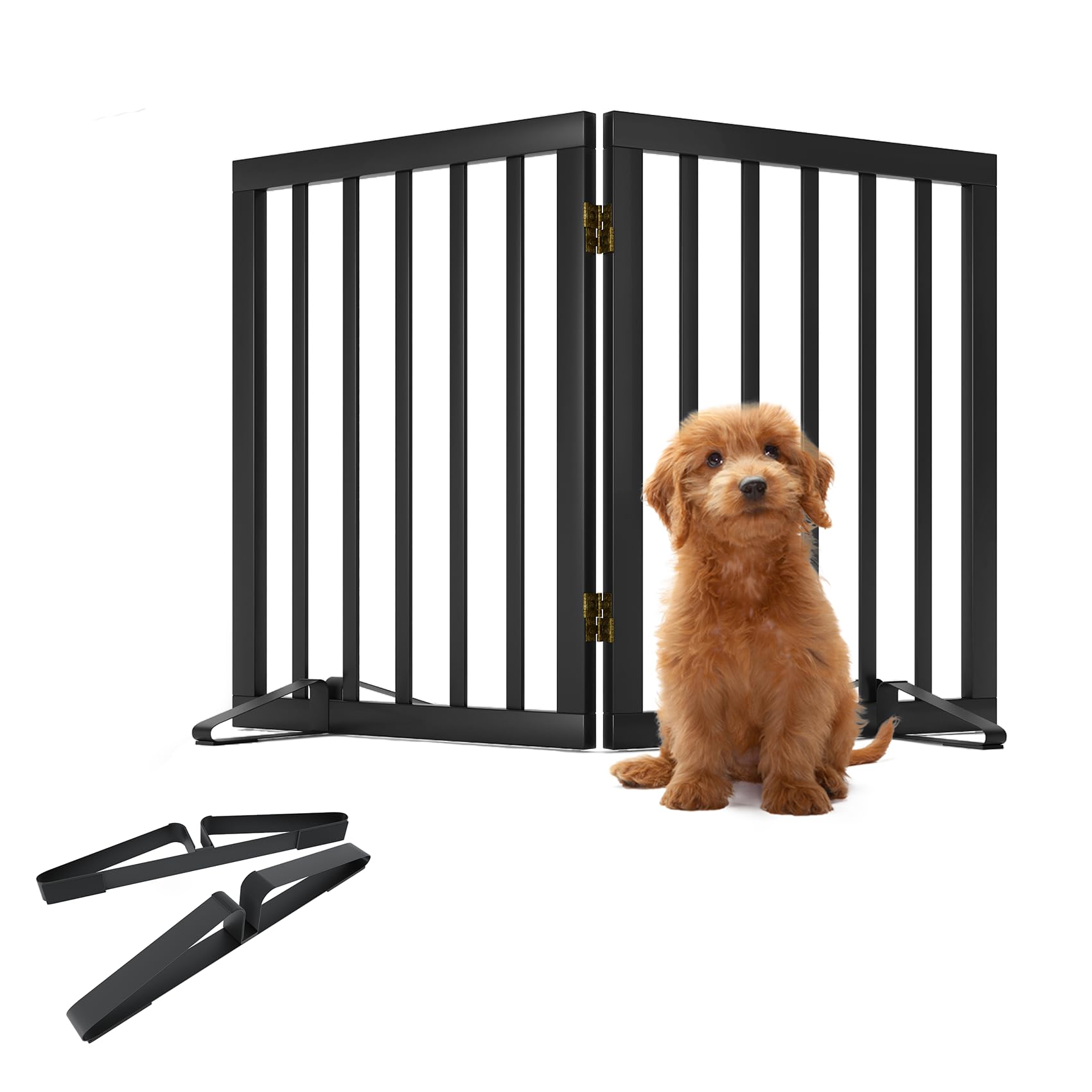 Freestanding Pet Gate Foldable Dog Gate,Walnut Bamboo Dog Gates for Stairs Doorways House Indoor (2 Support Feet Included) — view 25