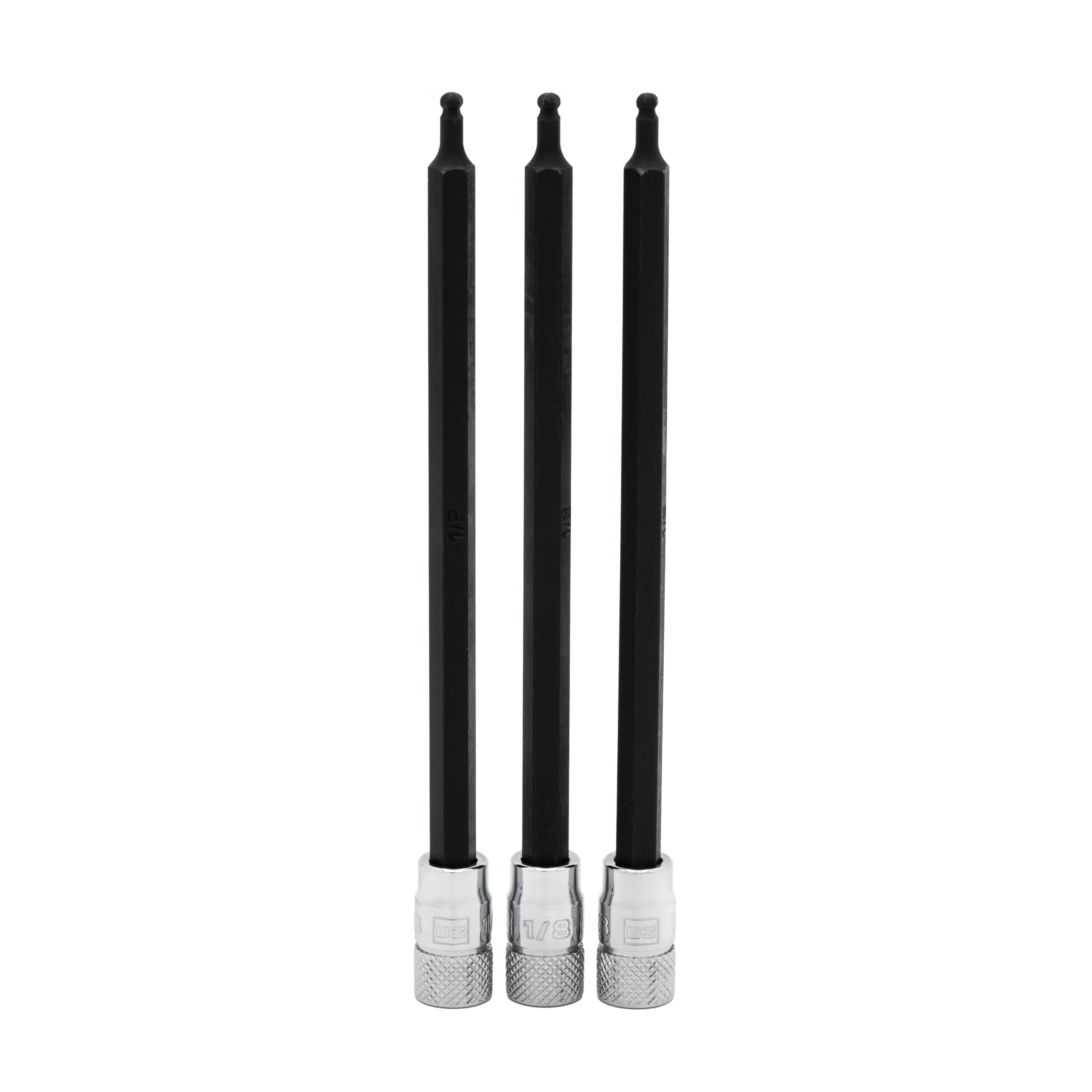 BRAZEN 1/8" Hex Bit Socket/Allen Driver Three Pack (1/4" Drive, Long, Ball End)