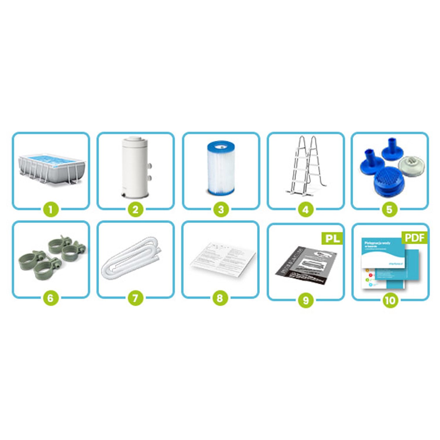 INTEX PrismFrame Pool rechteckig Aufstellpool Komplettset 400 x 200 x 100 cm 12V Filterpumpe Sicherheitsleiter Familienpool Swimmingpool 6836l blau