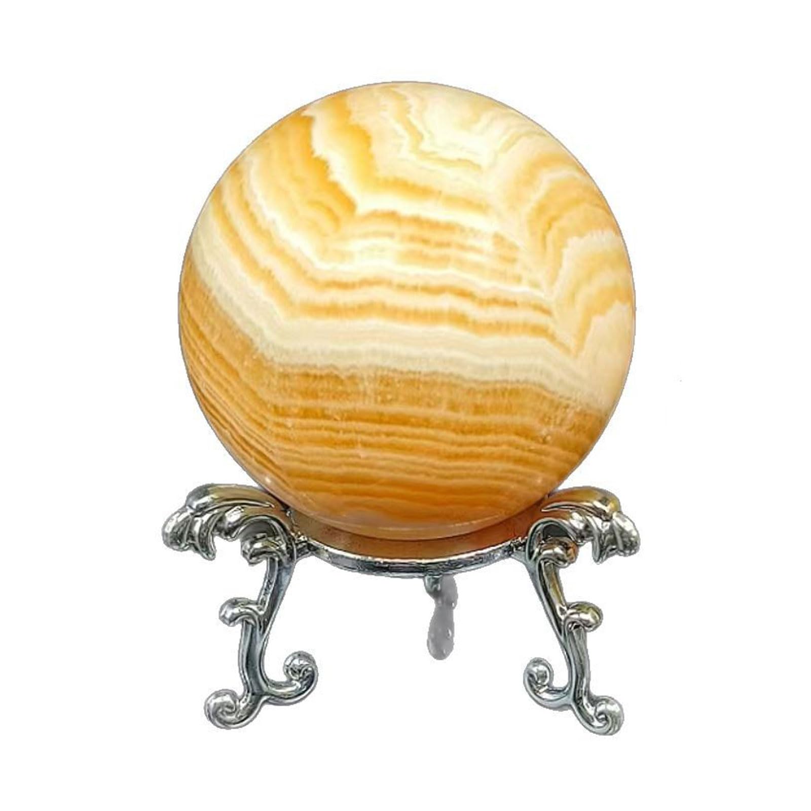 DQFOCPHHAA Orange Calcite Quartz Crystal Sphere Crystal Ball Gemstone Ball with Stand Yellow Decorative Balls for Divination Home Office FengShui Decoration,7cm