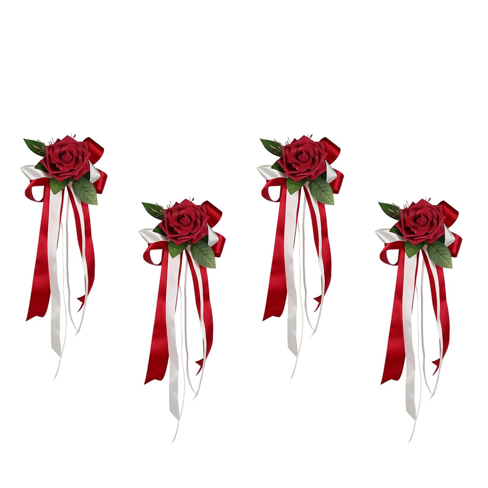 Nucelit 4Pcs Artificial Silk Flower Rearview Glass Decorations Wedding Floral Arrangement for Bridal Showers Anniversaries Ribbon Wedding Car Ornament