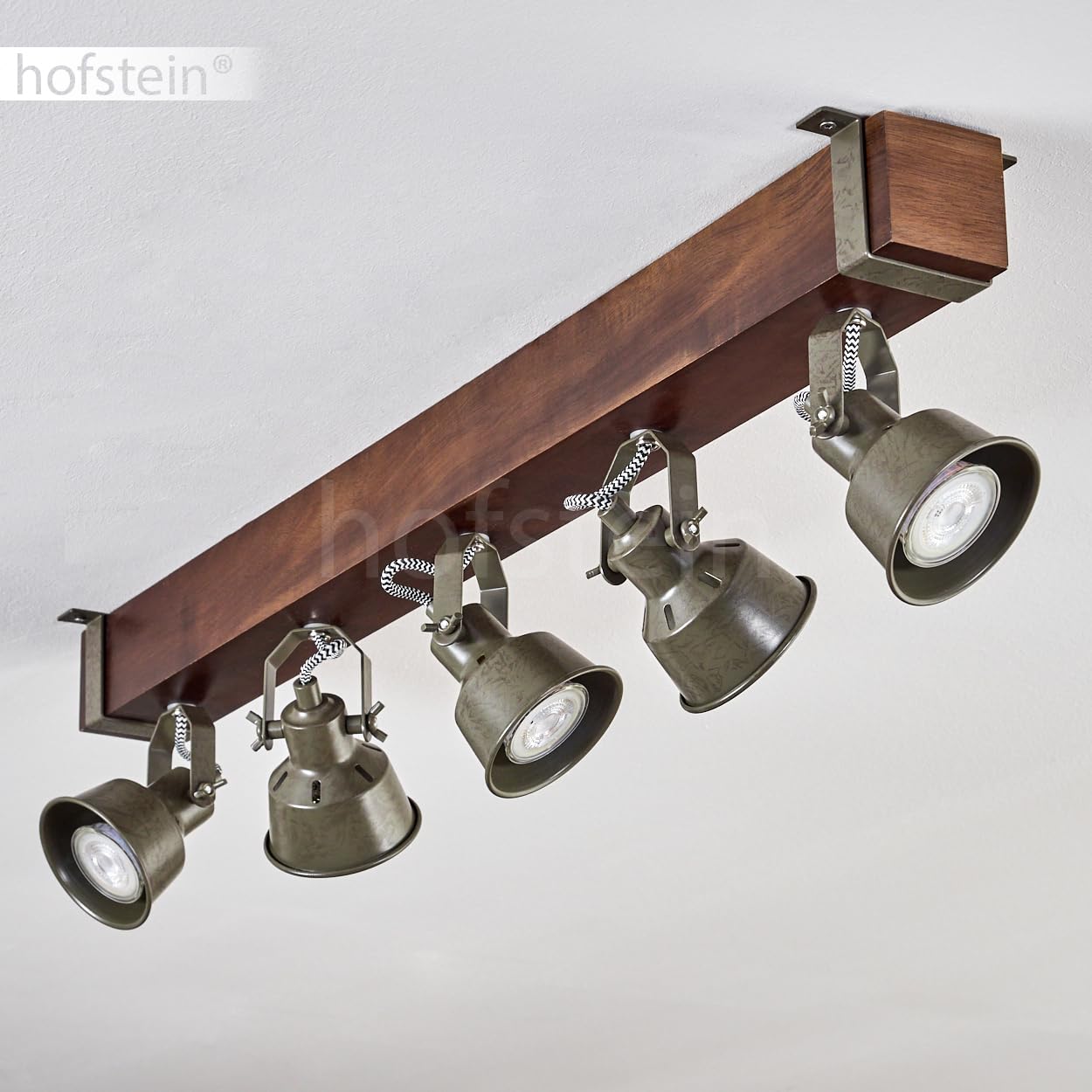 Pehefito, plafoniera moderna in metallo/legno nero/marrone scuro/verde/grigio, plafoniera industriale con paralume orientabile, 6 fiamme, 5 x GU10 senza lampadine