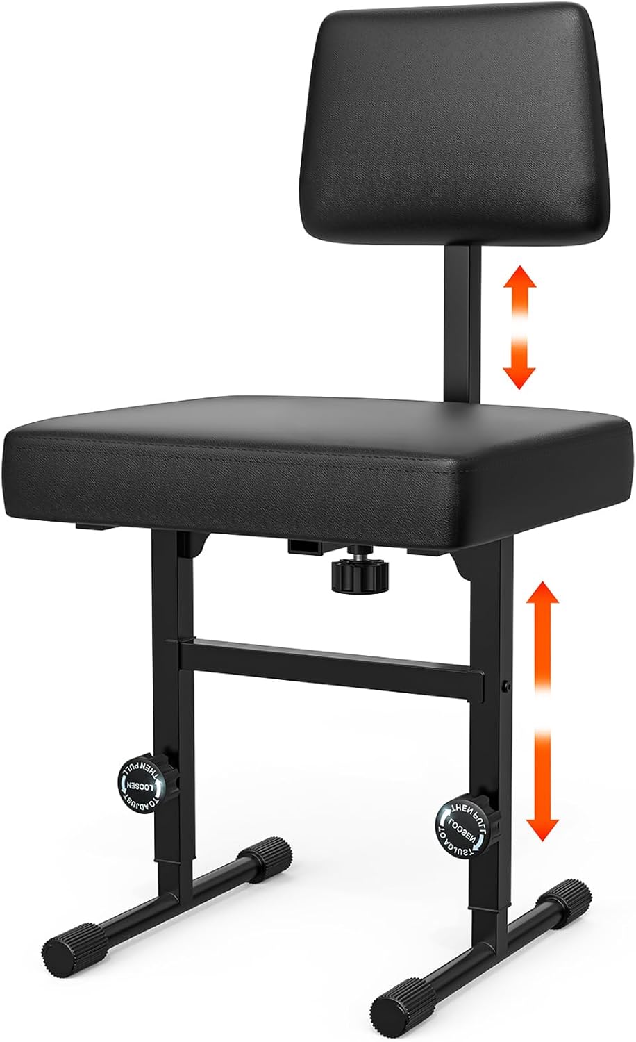 GLEAM Keyboard Bench Piano Bench Padded Cushion with Backrest Height Adjustable 17.5in - 22in Keyboard Chair Black (Thick Padding)