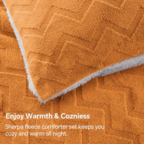 Image of BEDELITE Fluffy Sherpa Queen Comforter Set,Burnt Orange | Super Soft & Warm Fleece Bedding, Luxury Fuzzy Comforter for Winter, Heavy Plush Bedding Set,2 Pillowcases