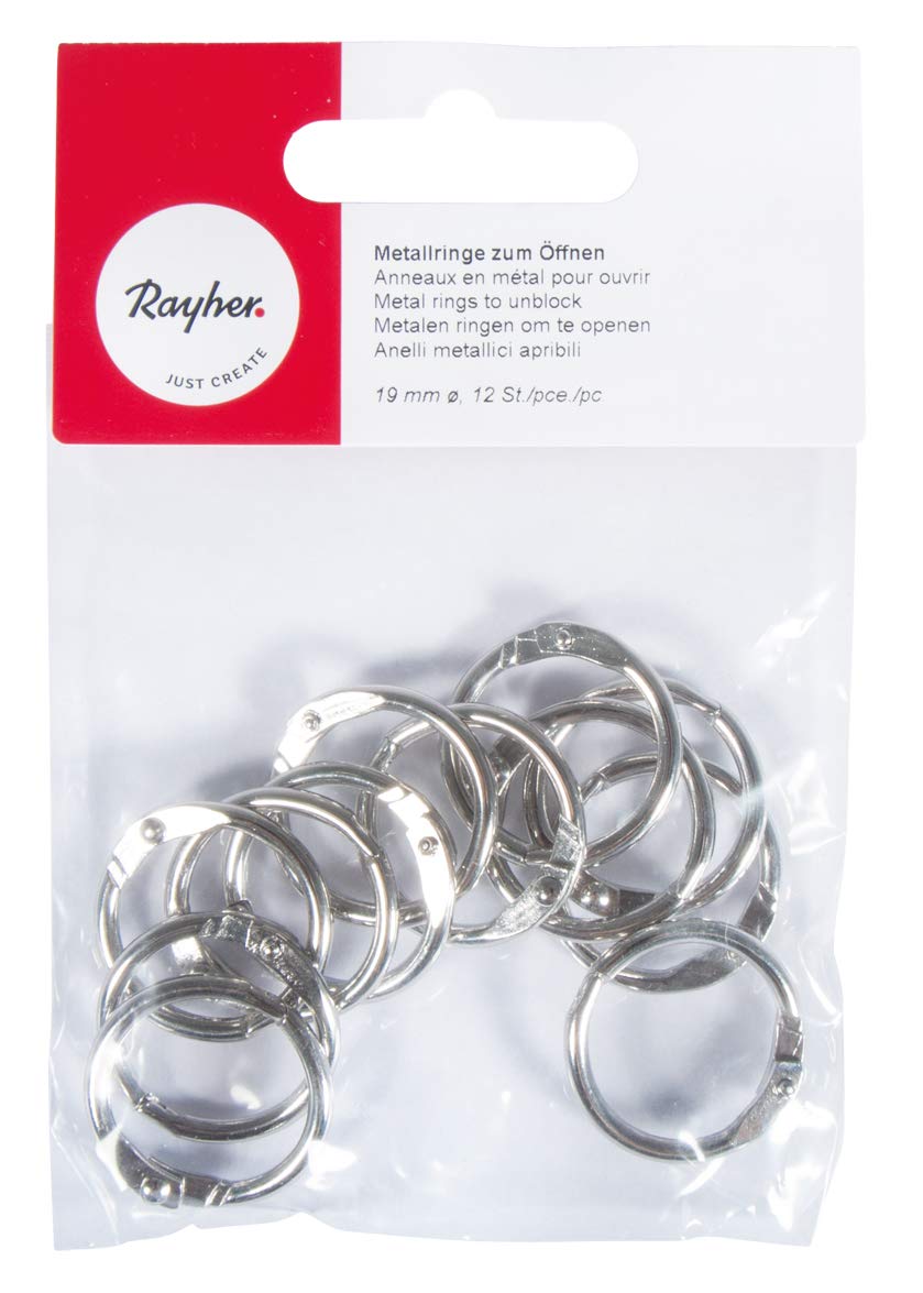 Rayher 2520200 Metal Rings for Opening 19 mm Inner Diameter, Nickel-Free, Pack of 12, multicoloured, 19 mm ø